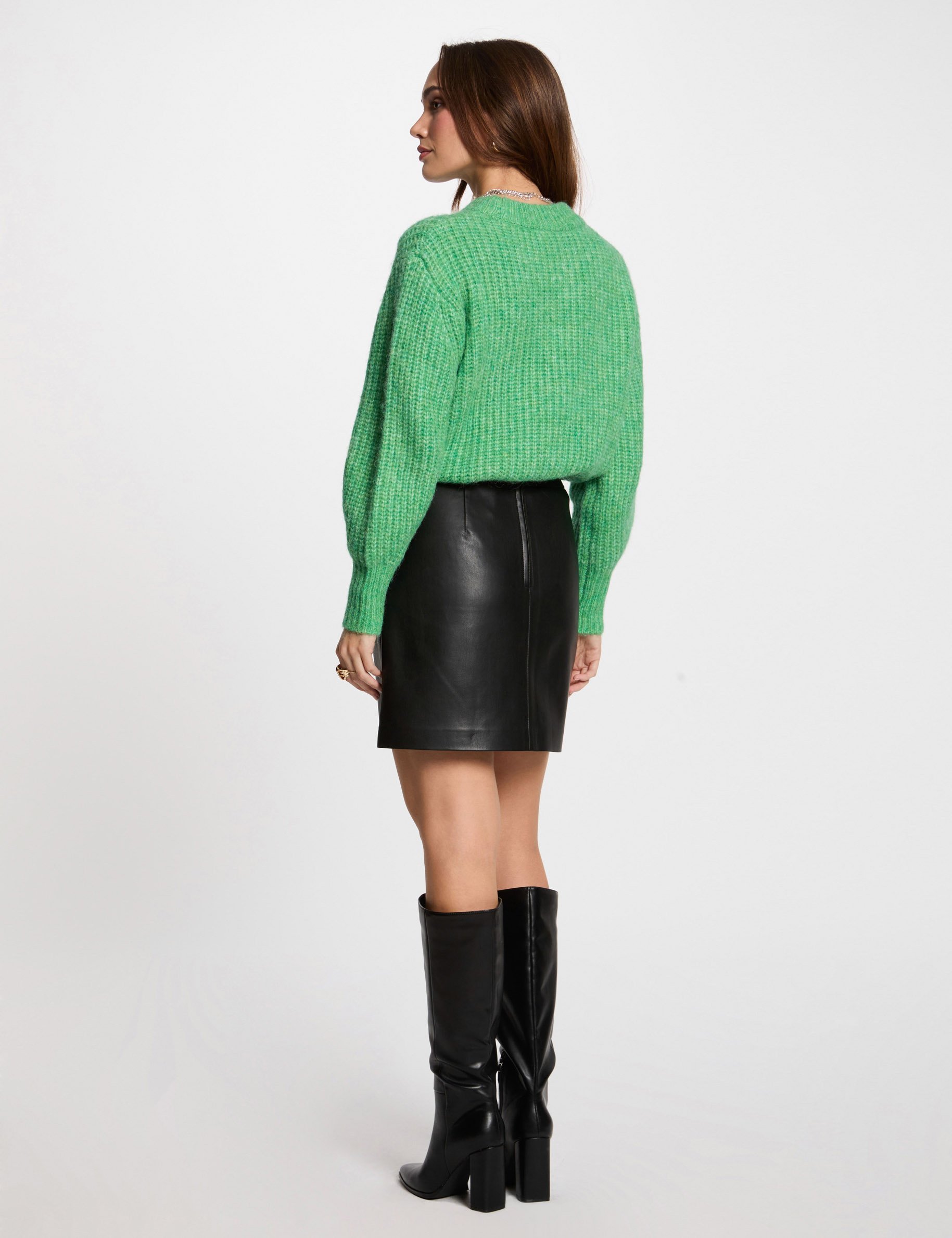 Pull col rond manches longues vert menthe femme