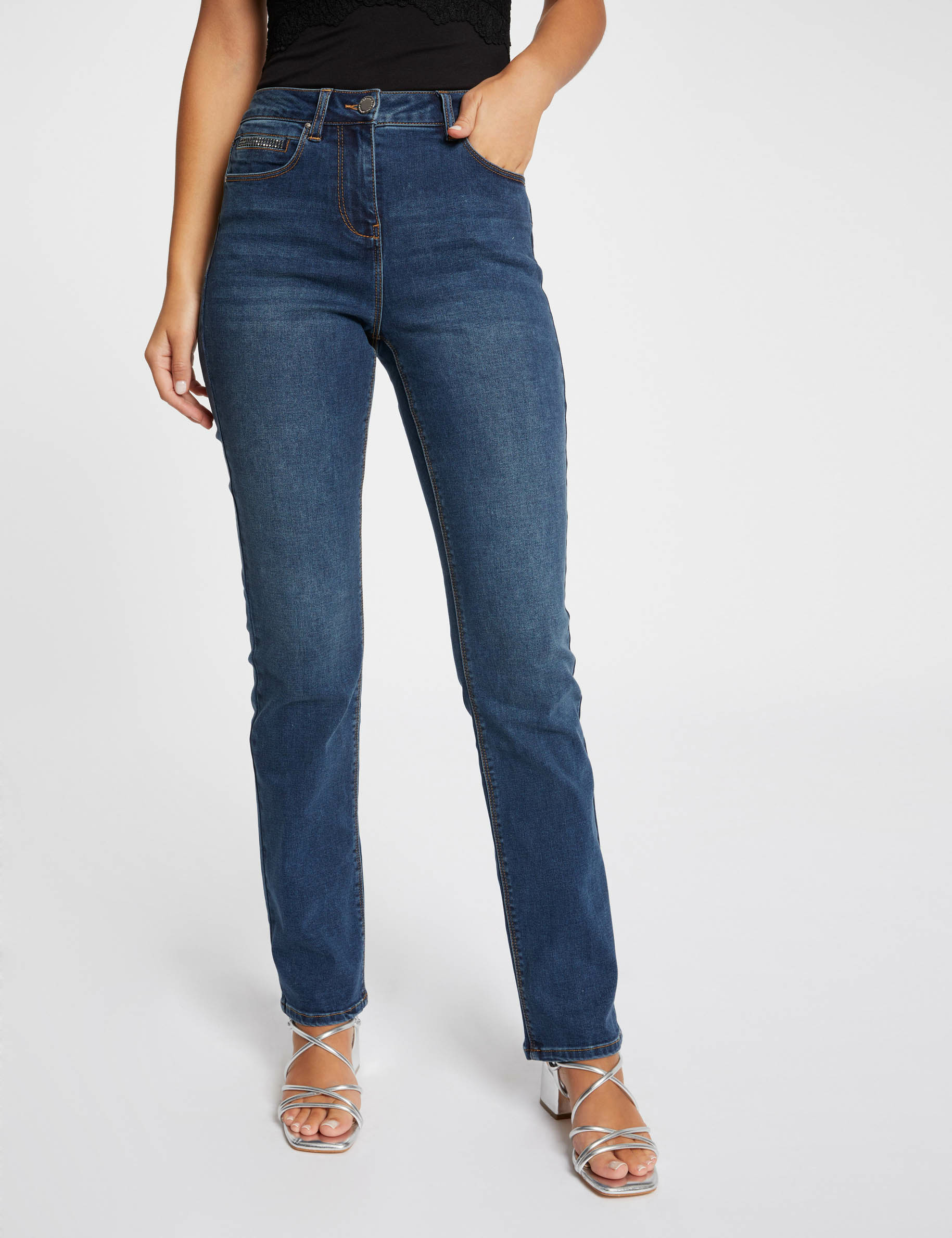 Rechte jeans met hoge taille jean stone vrouw