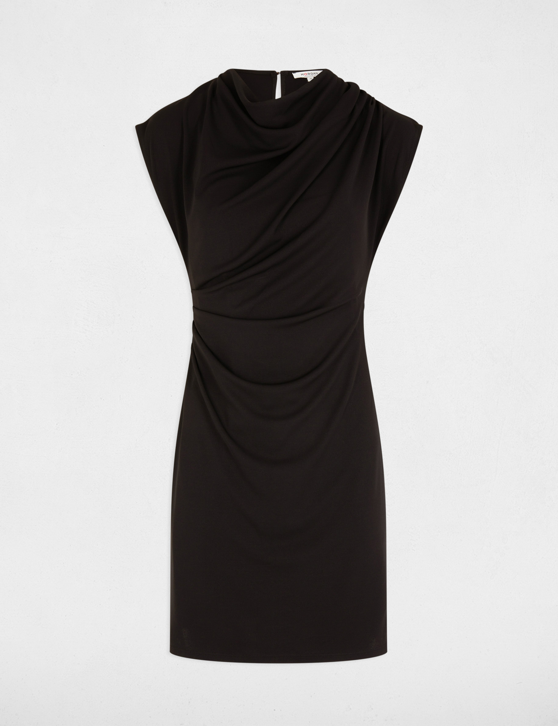 Robe courte ajustée drapée noir femme