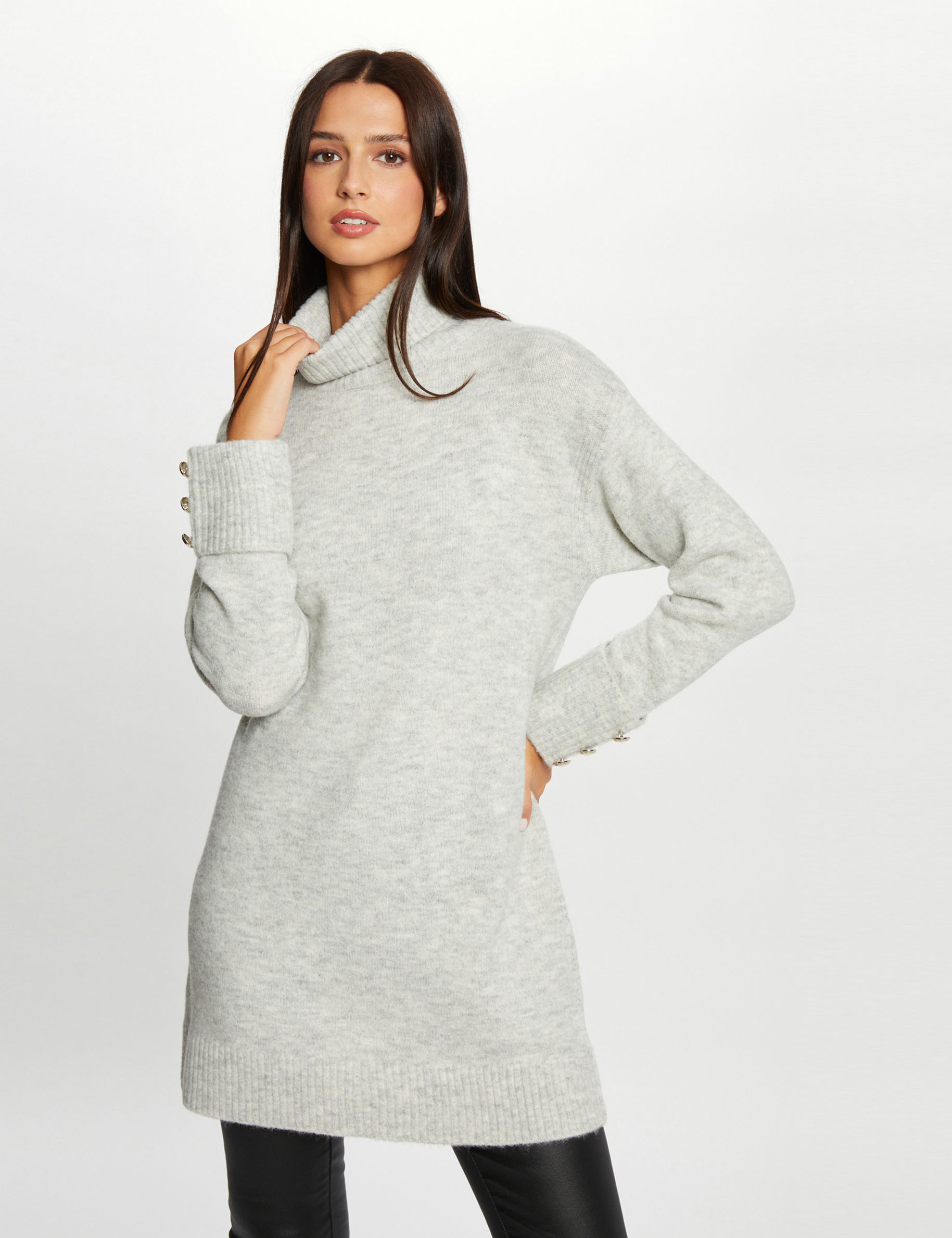 Robe pull droite col roulé gris moyen femme