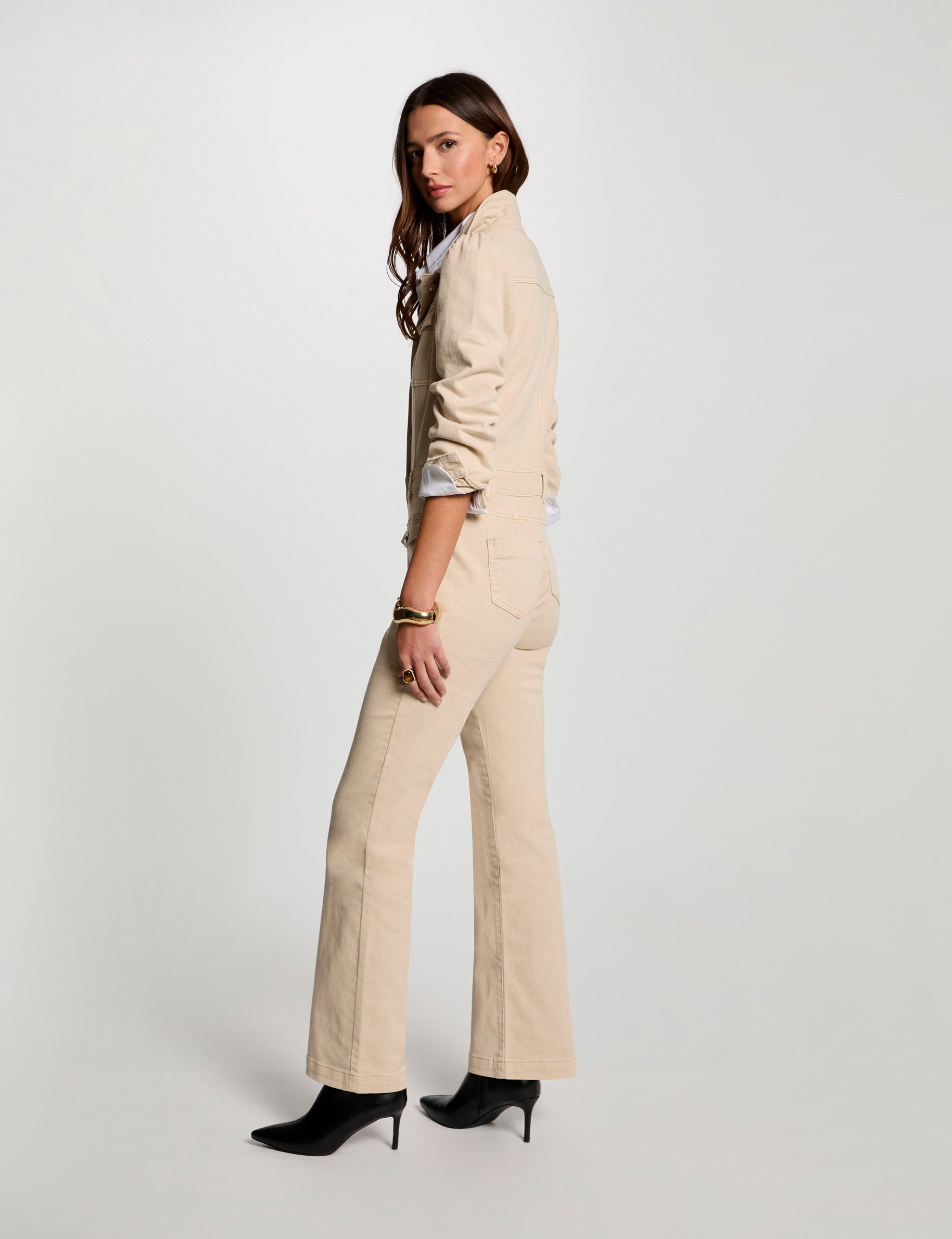 Lange jumpsuit van denim marron clair vrouw