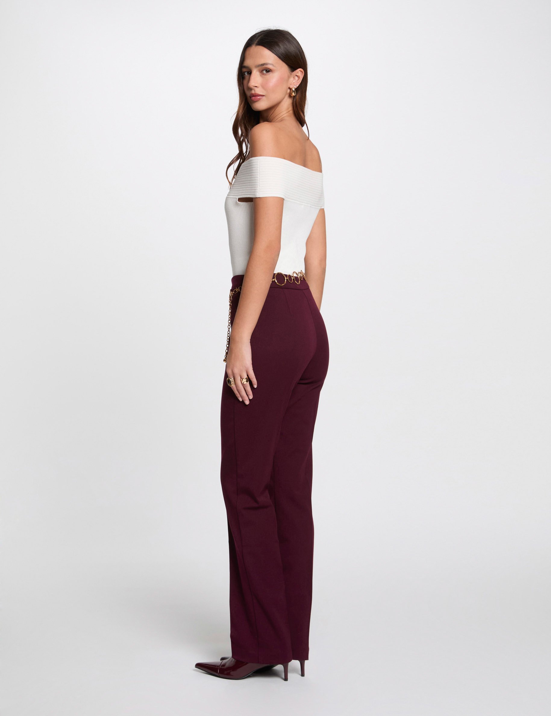 Pantalon bootcut prune femme