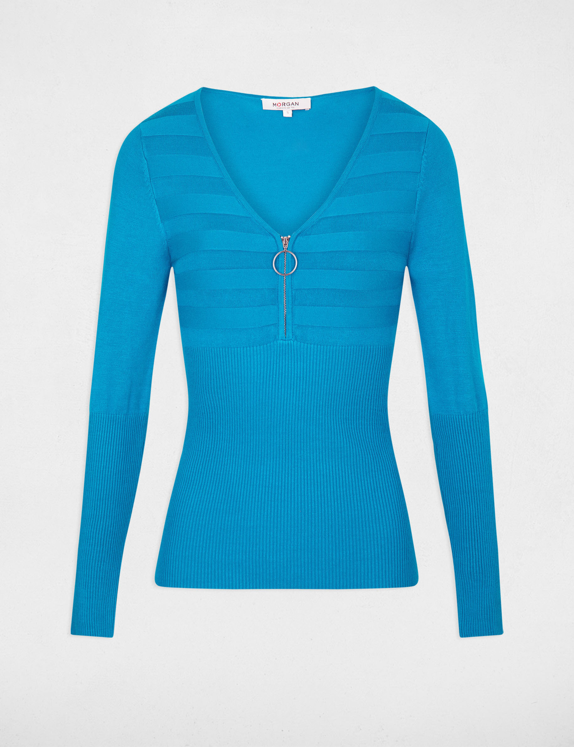 Pull manches longues à détail zippé bleu femme