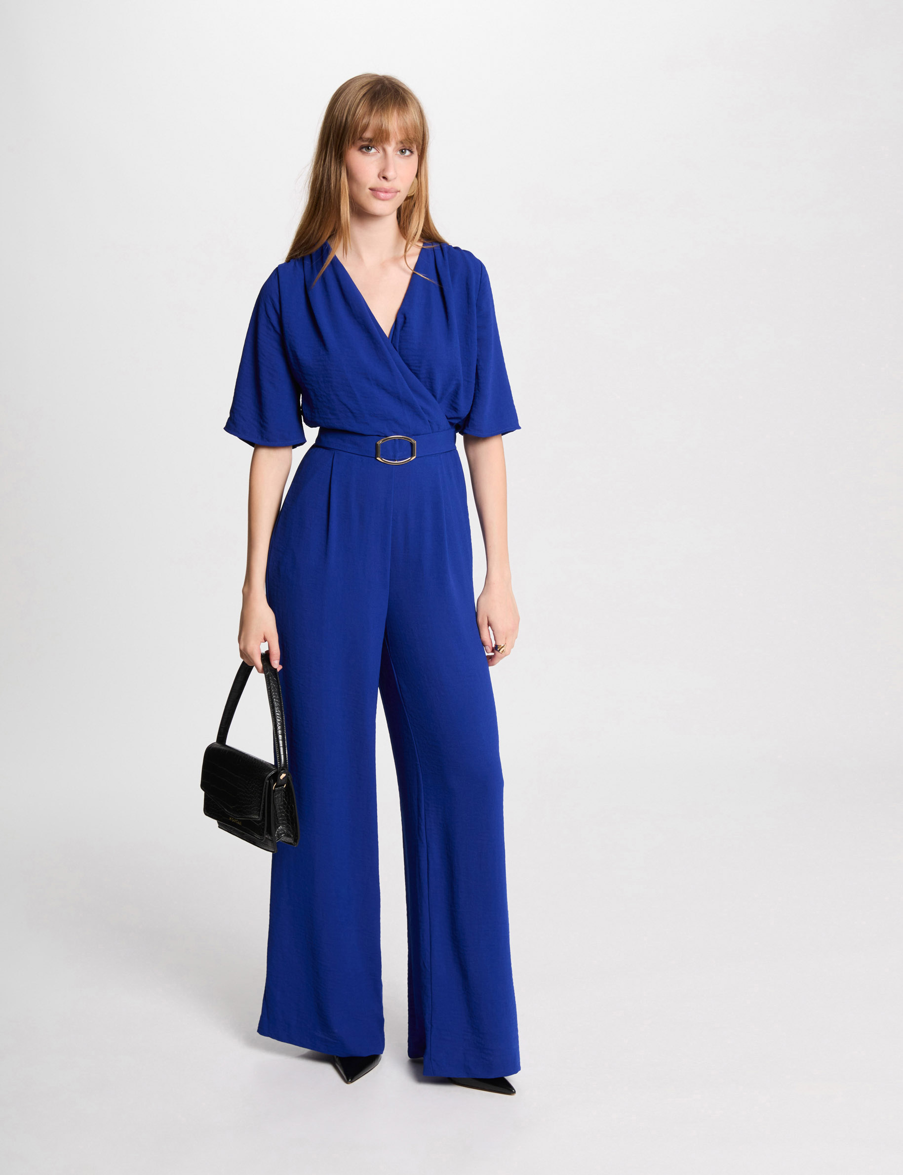 Lange wijde jumpsuit bleu electrique vrouw