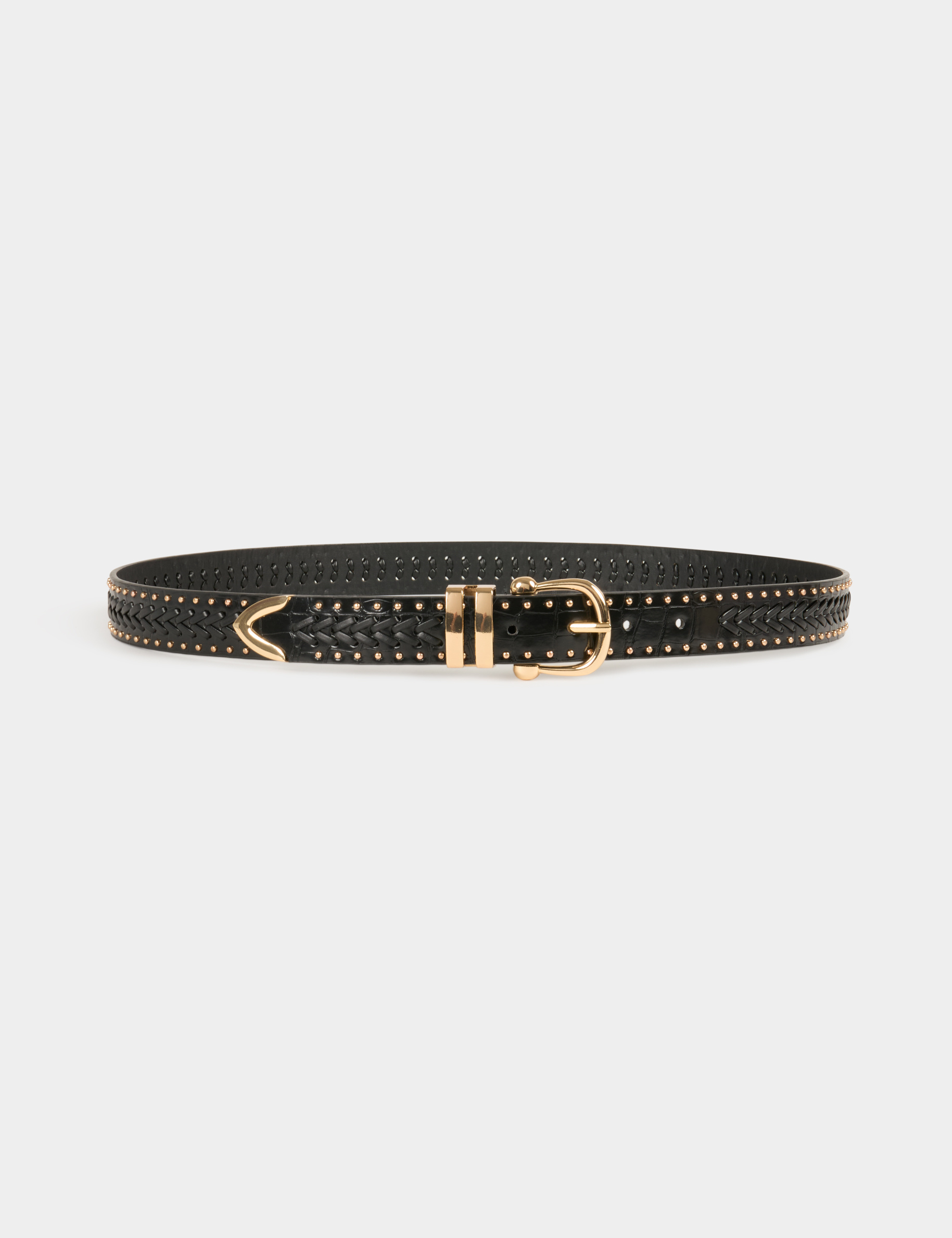 Ceinture croco avec clous noir femme