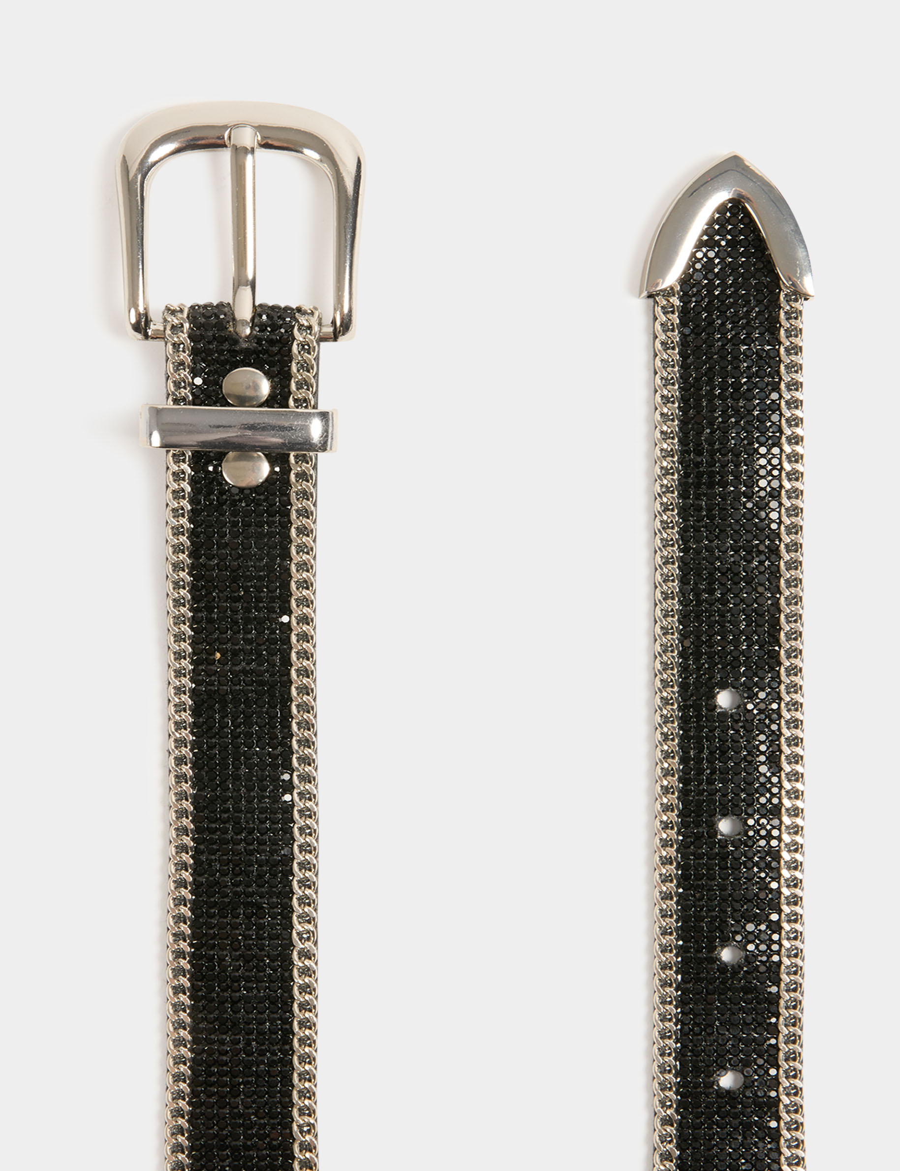 Ceinture avec strass et détails chaînes noir femme