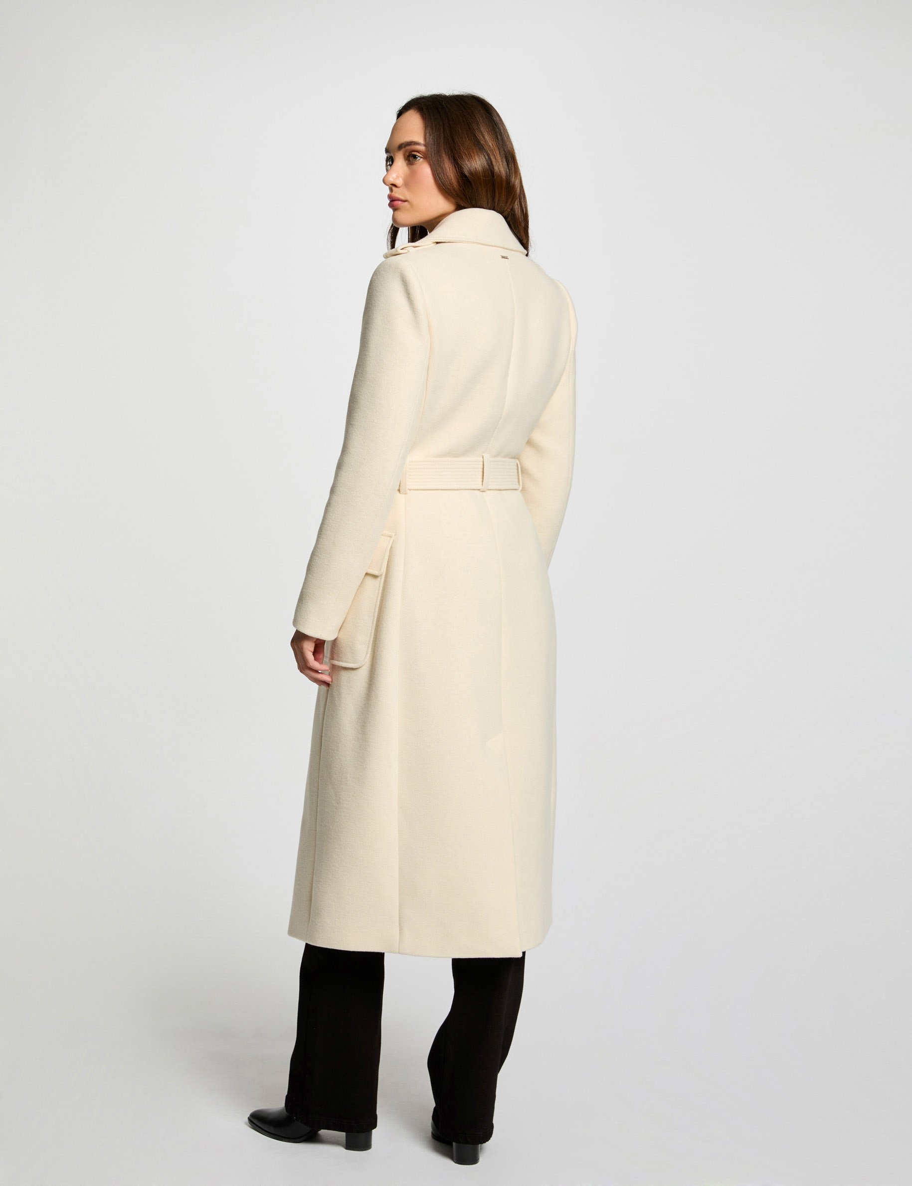 Manteau long ceinturé ivoire femme