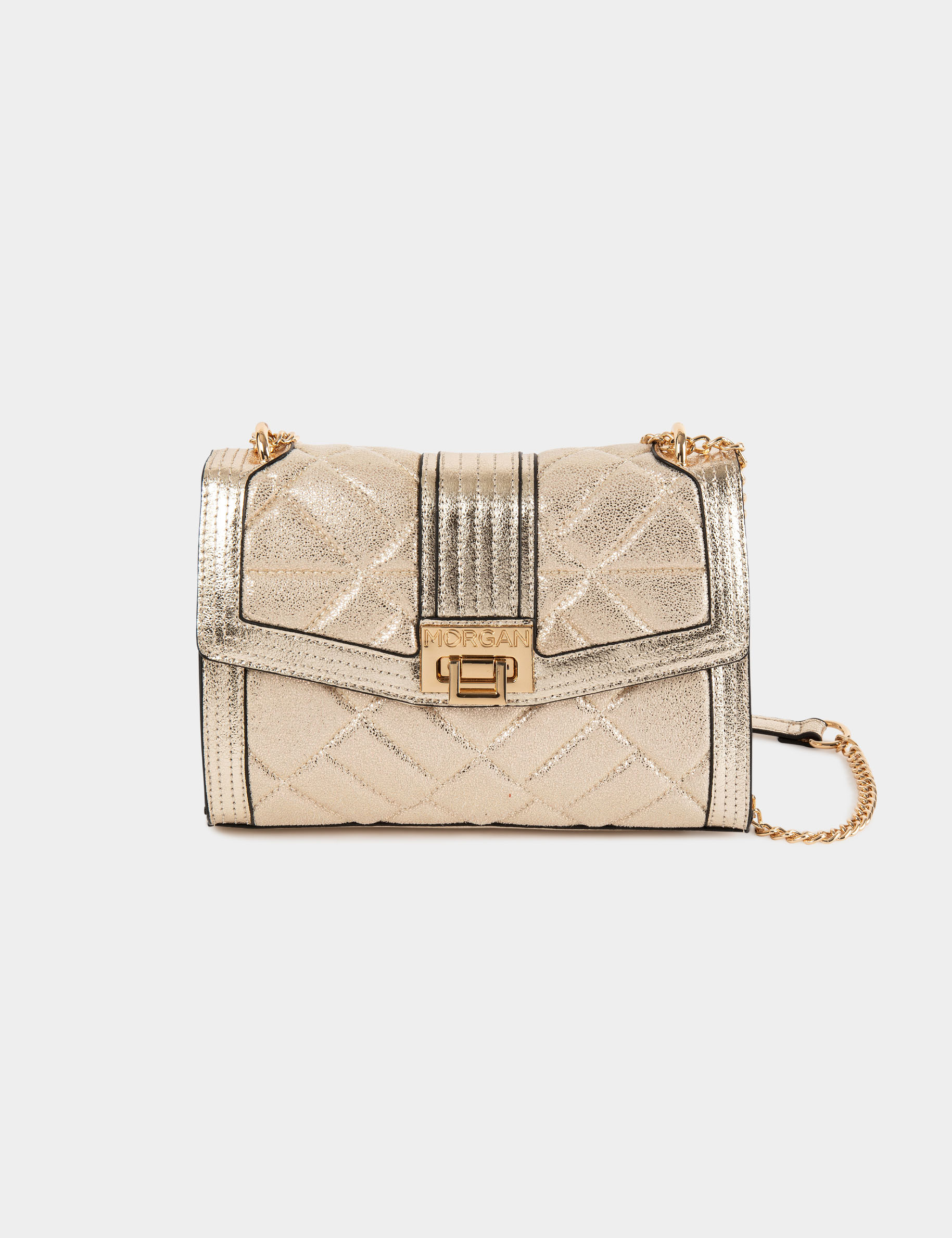 Gewatteerde metallic tas met klep goudgeel vrouw