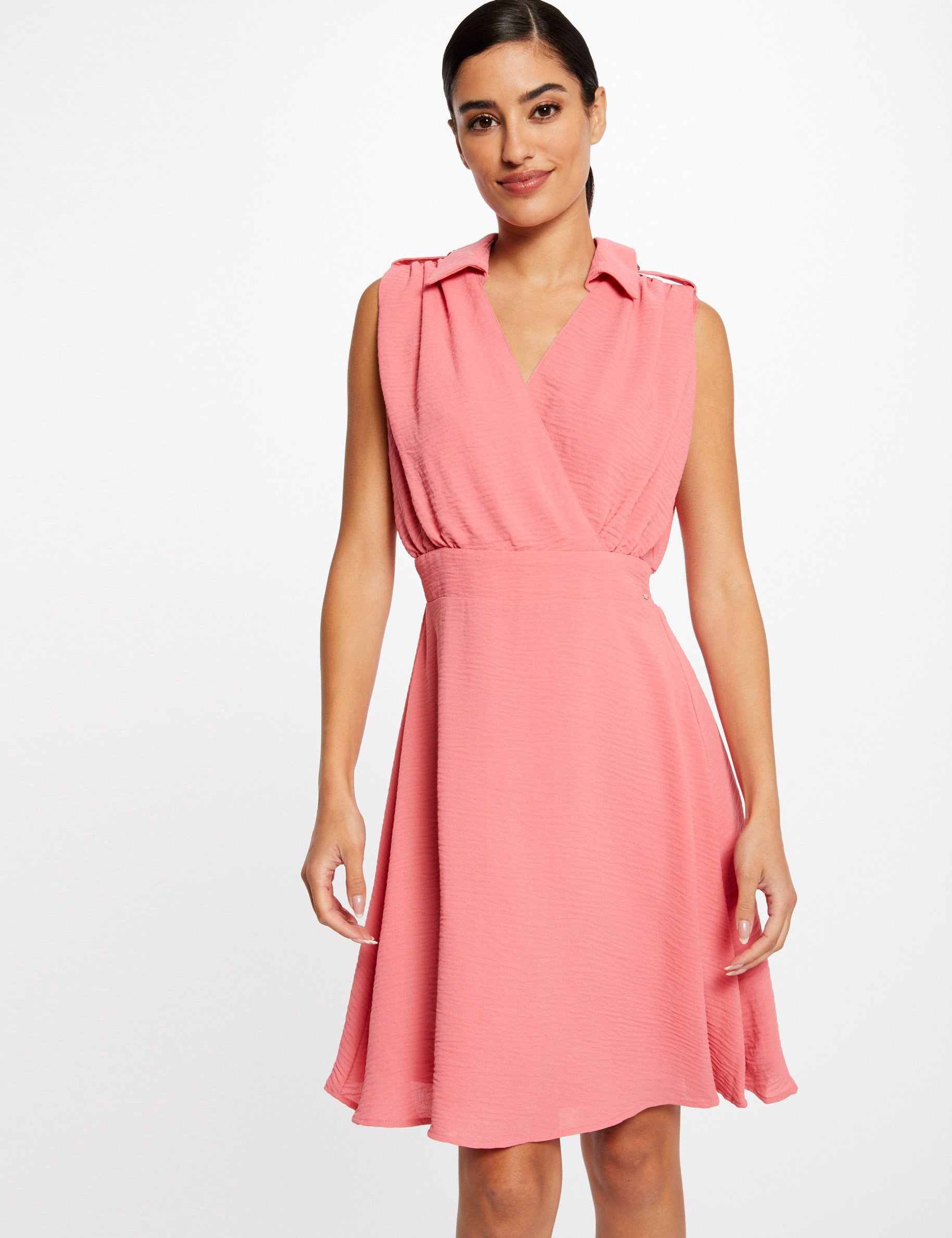 Robe évasée fluide sans manches rose femme