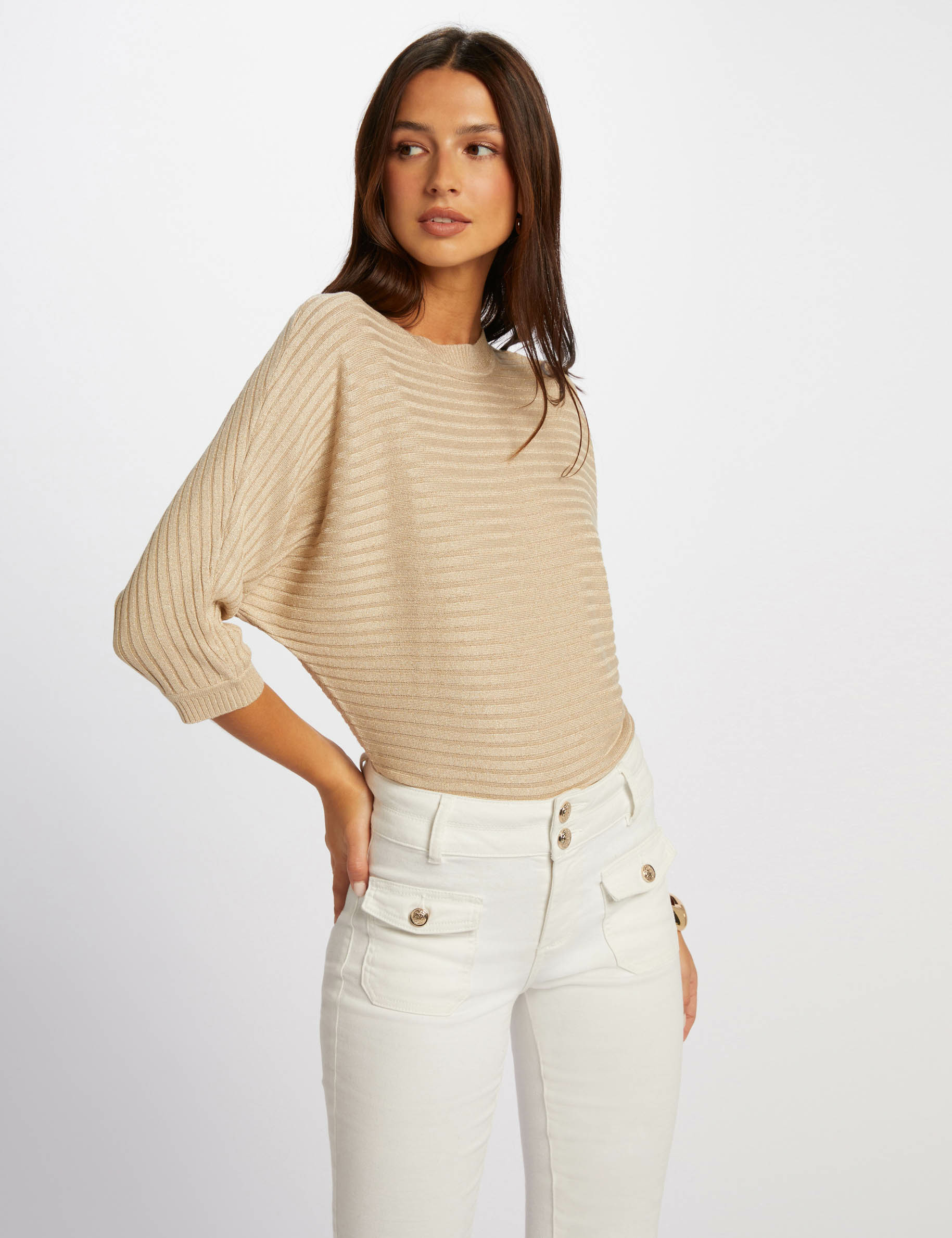 Pull manches 3/4 beige femme