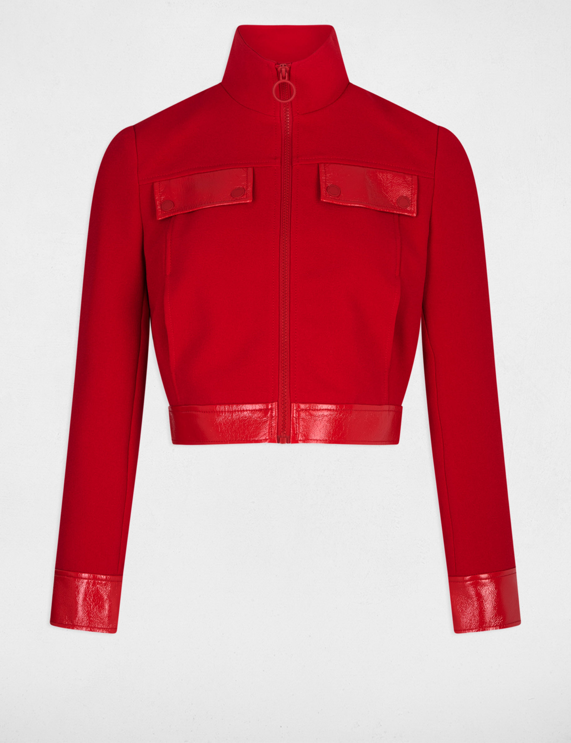 Veste détails simili cuir rouge moyen femme