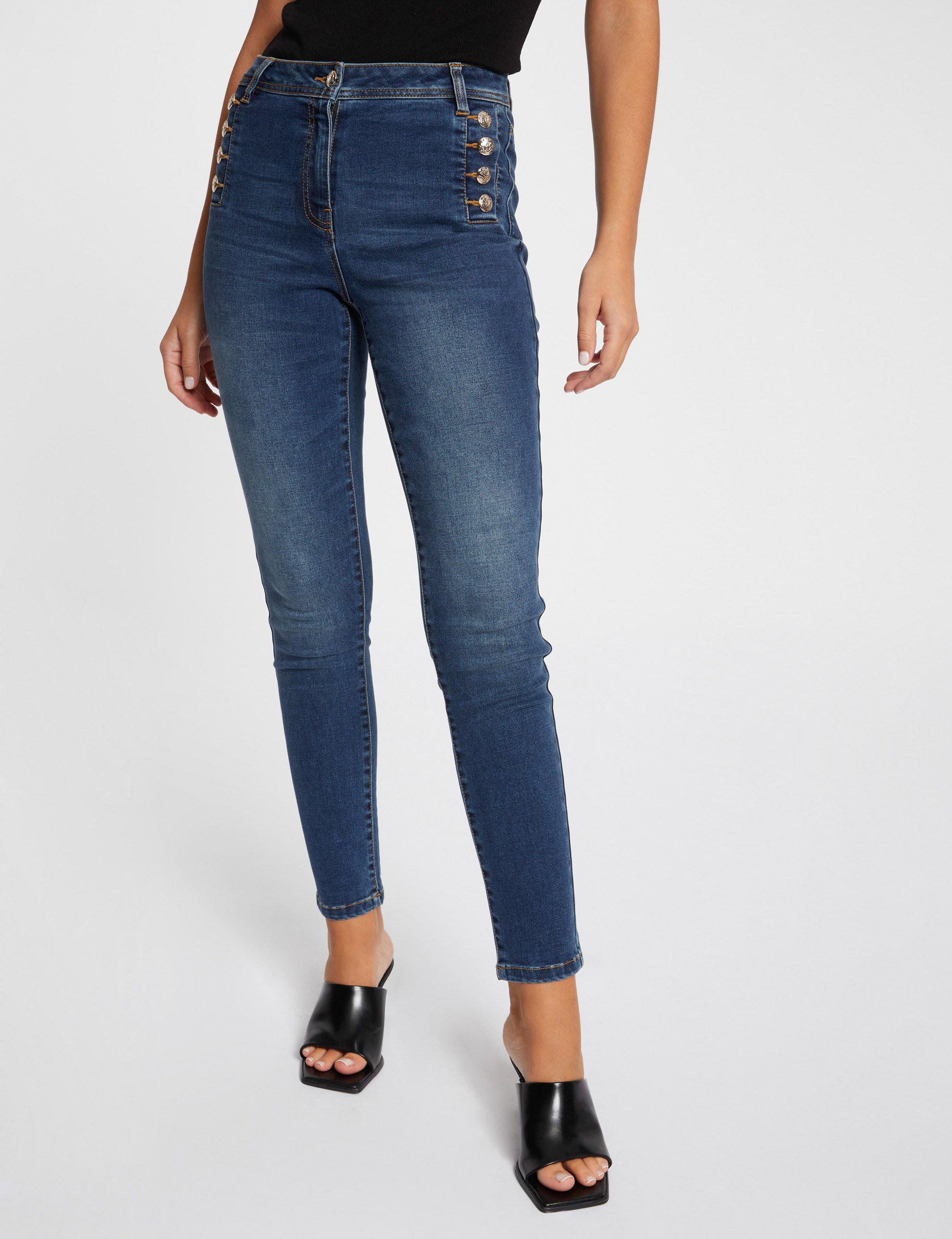 Jeans slim avec boutons denim stone femme