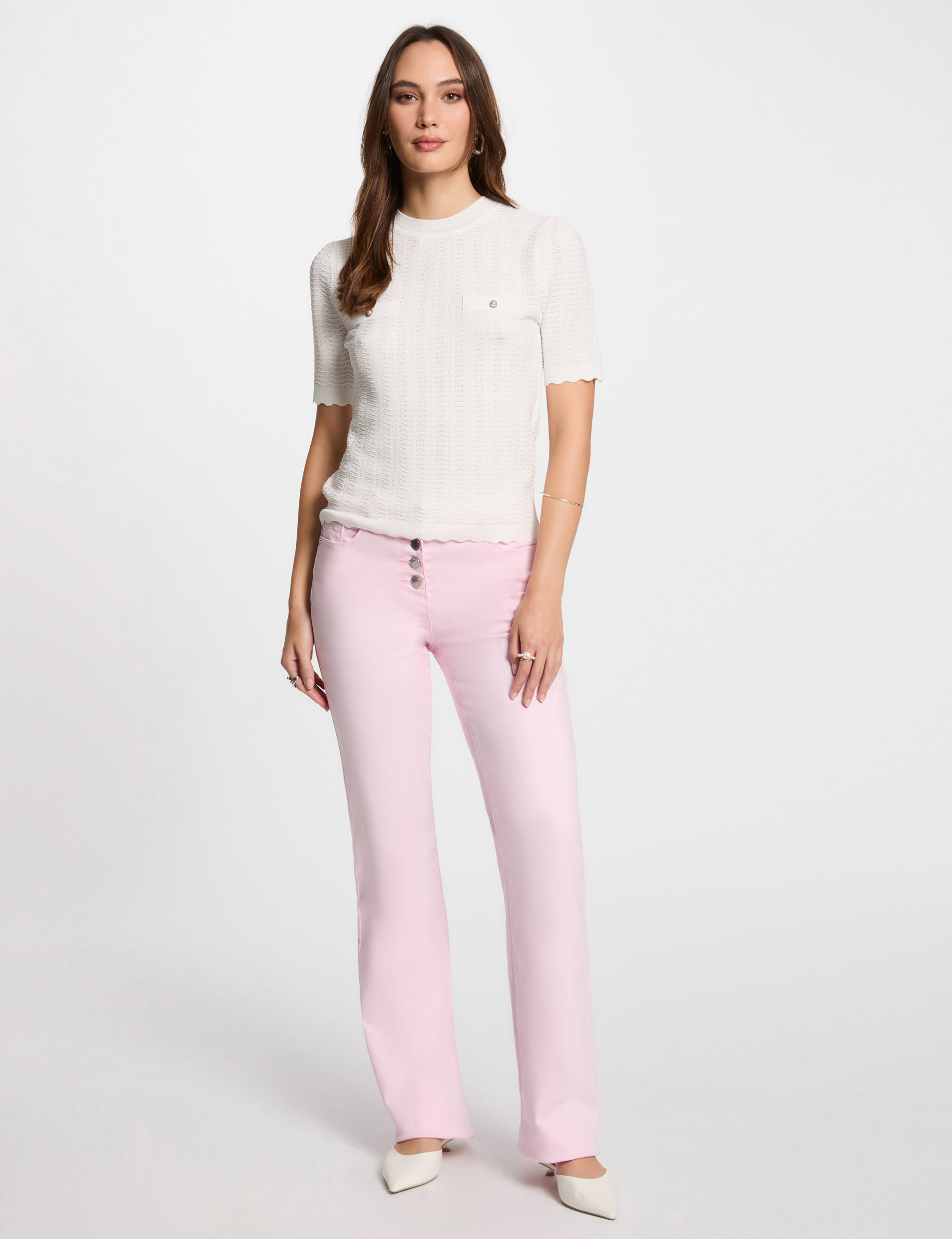 Pantalon bootcut boutonné rose pastel femme