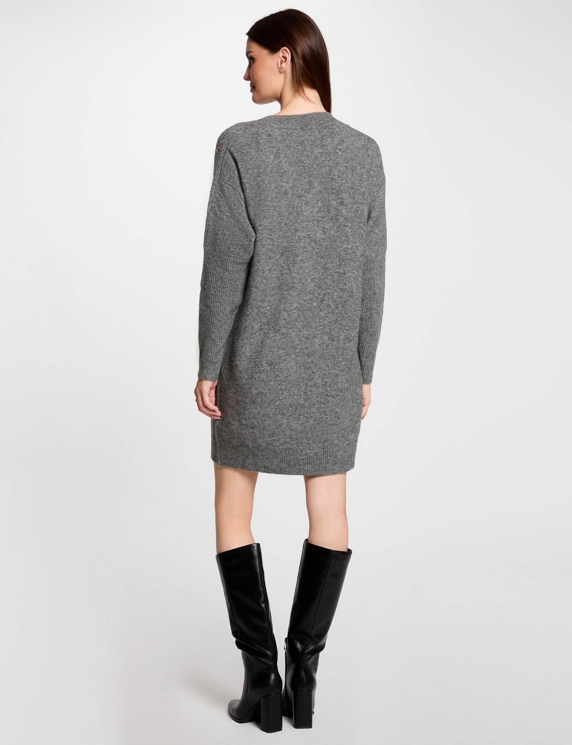 Robe tricot droite à oeillets gris anthracite femme