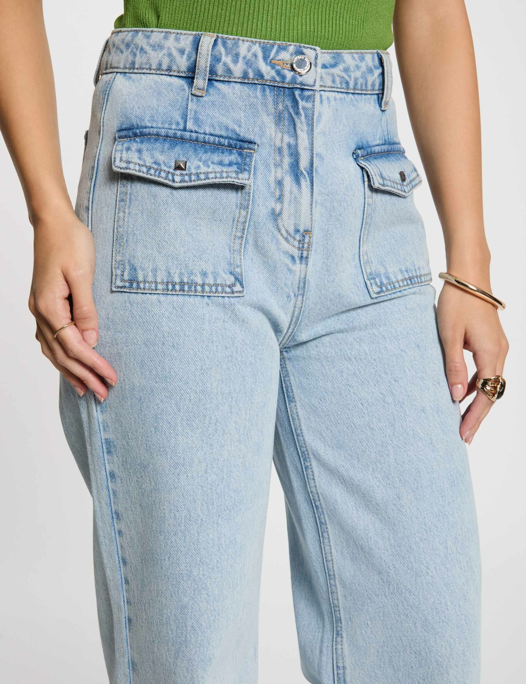 Hoge taille brede jeans gebleekt denim vrouw