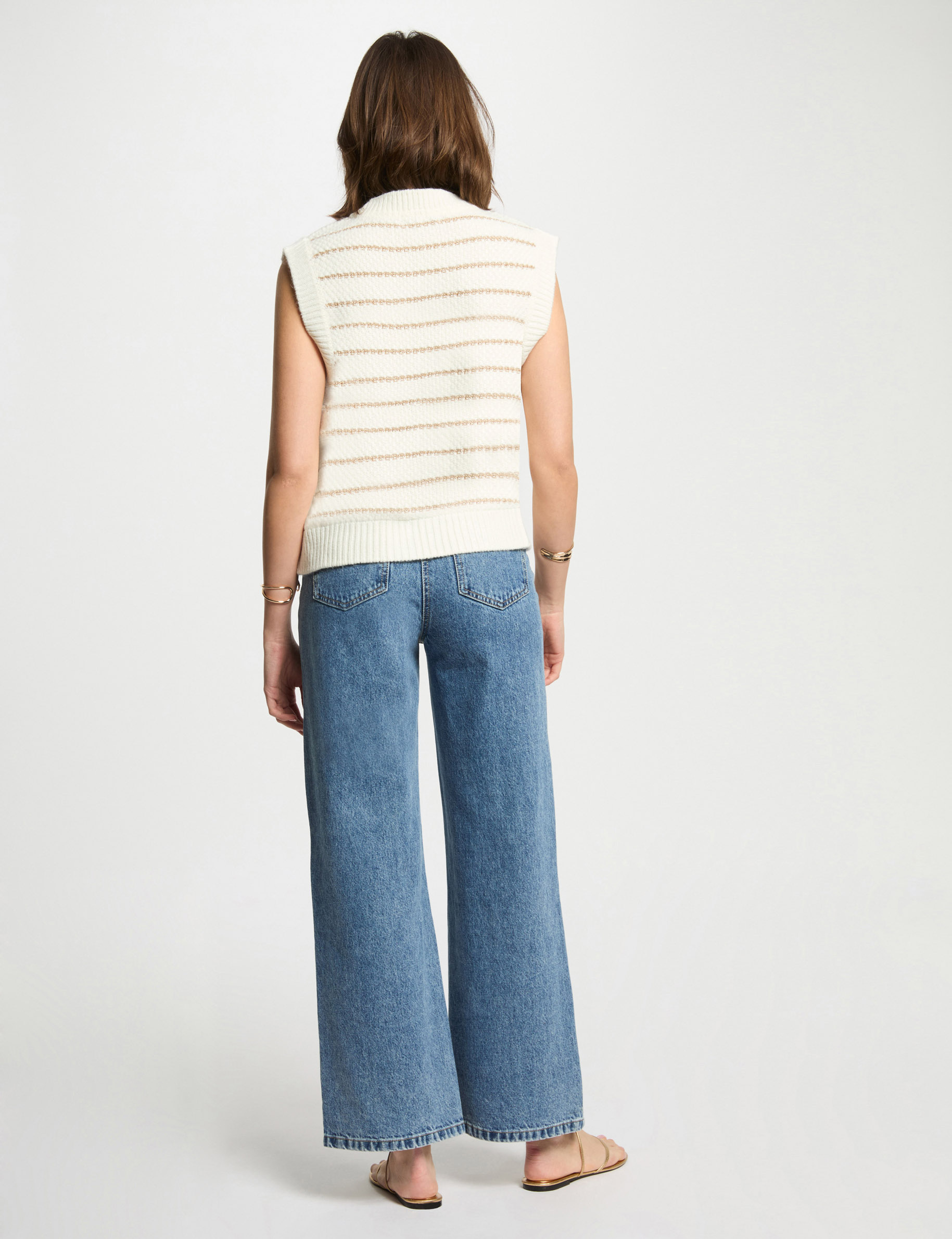 mouwloos gestreept vest beige vrouw Mouwloos gestreept vest beige vrouw