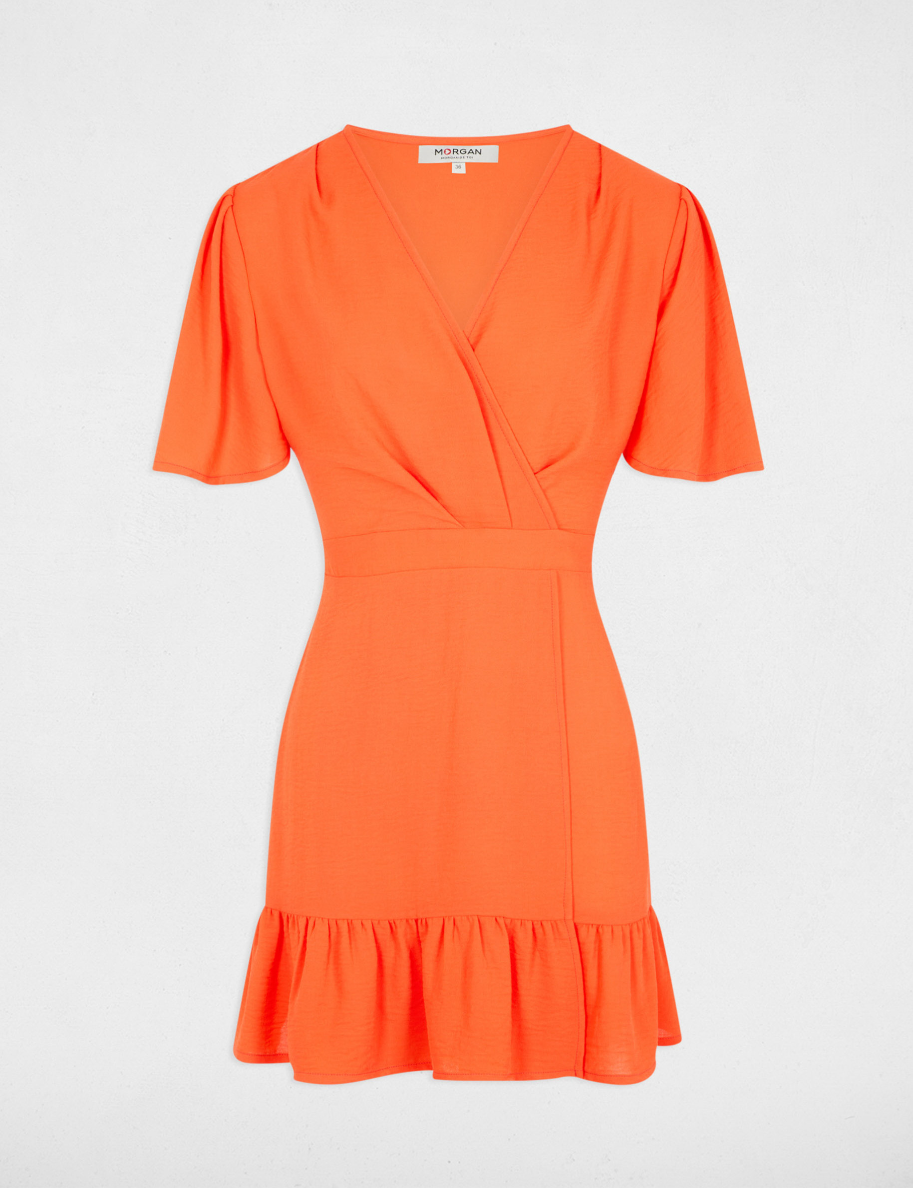 Robe courte trapèze à volants orange foncé femme