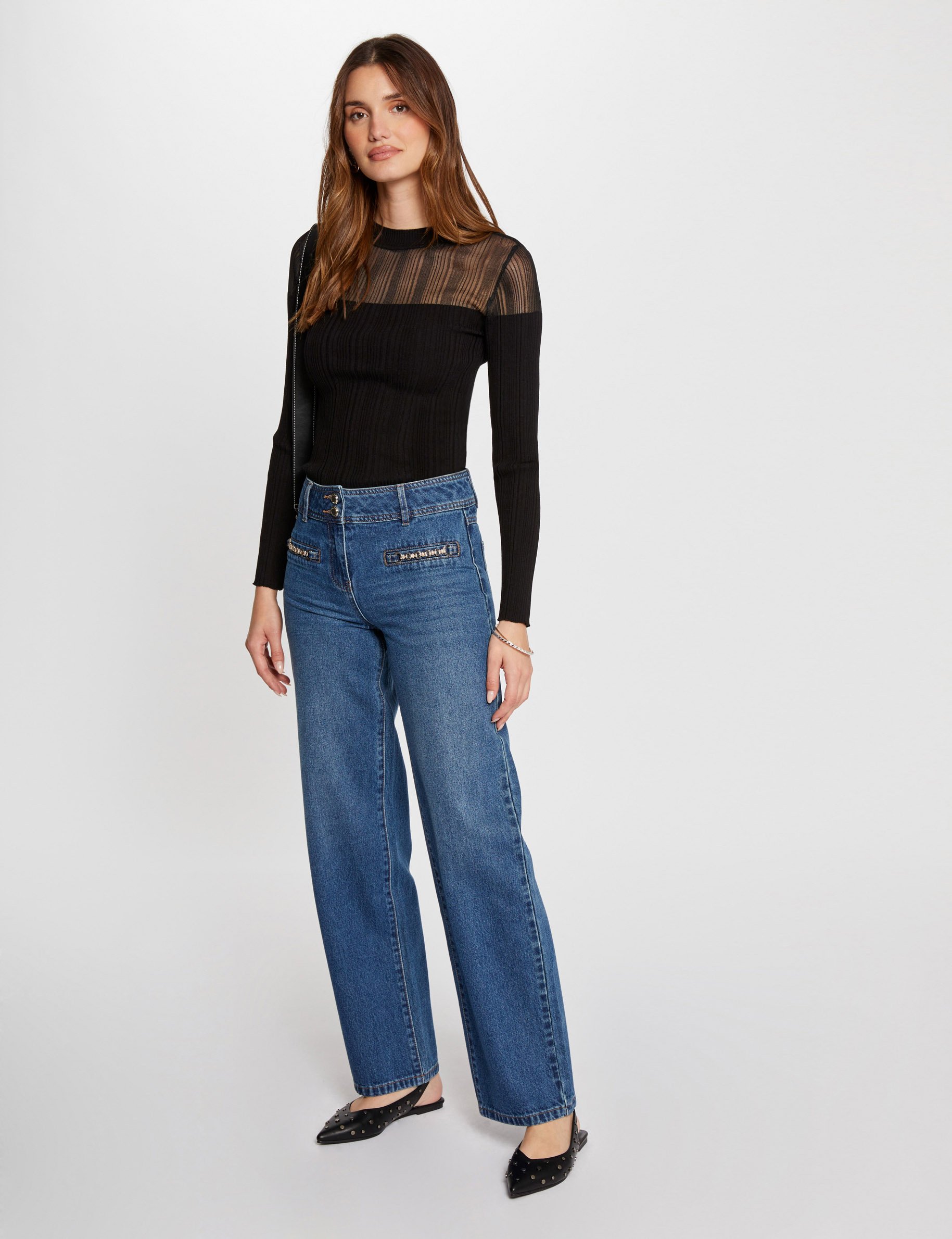 Jeans large détails chaînes jean stone femme