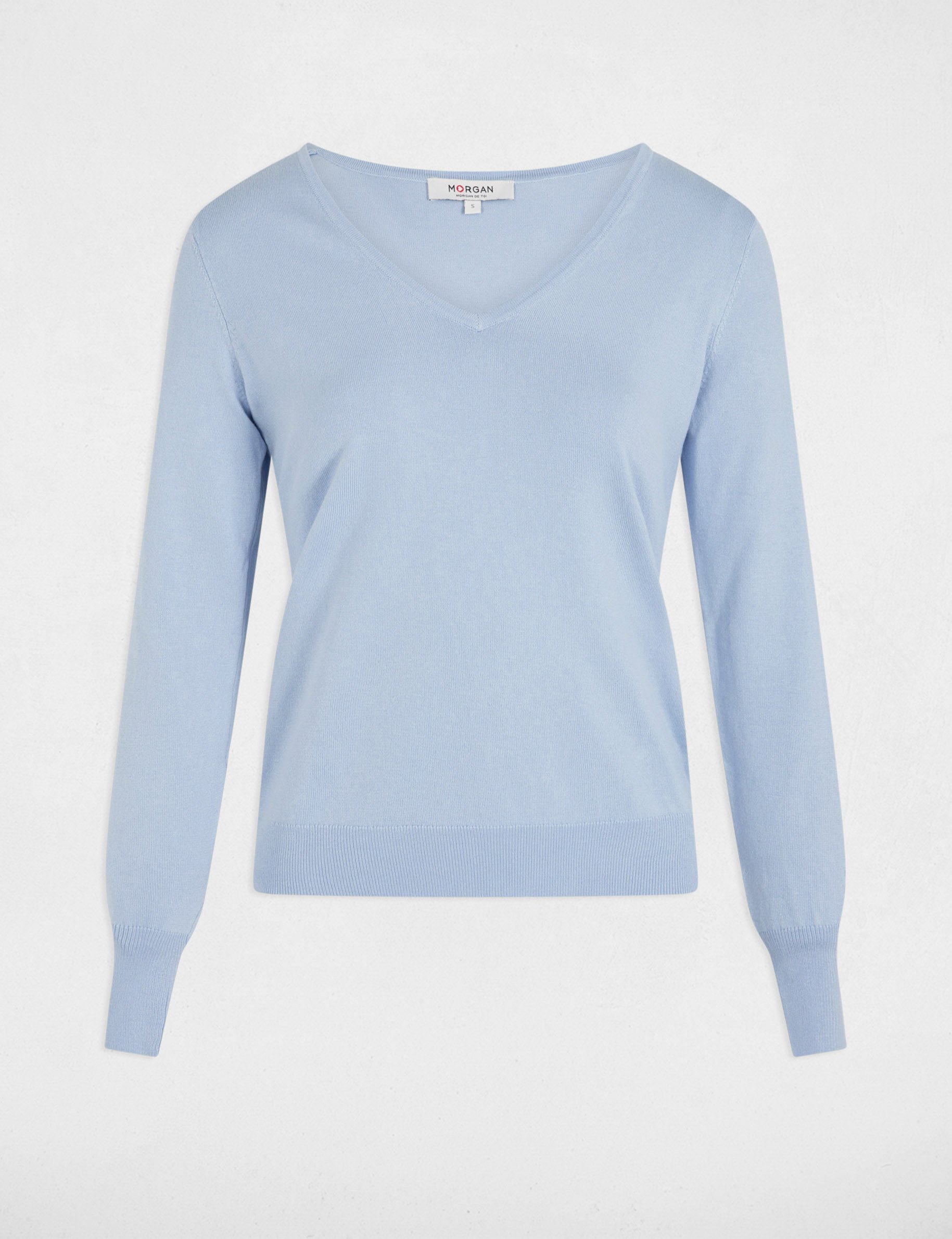 Pull col en V bleu ciel femme