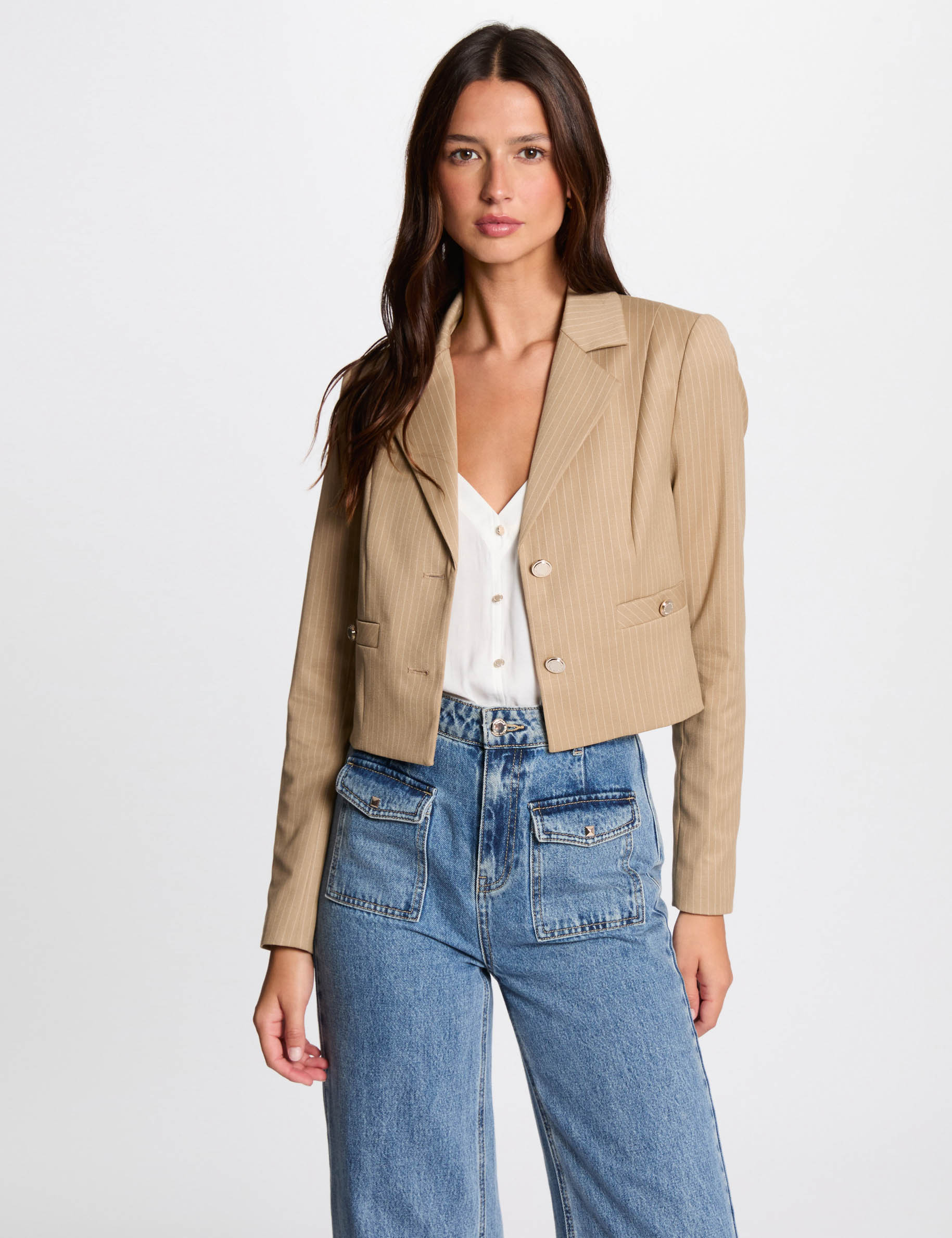 Blazer à rayures beige clair femme