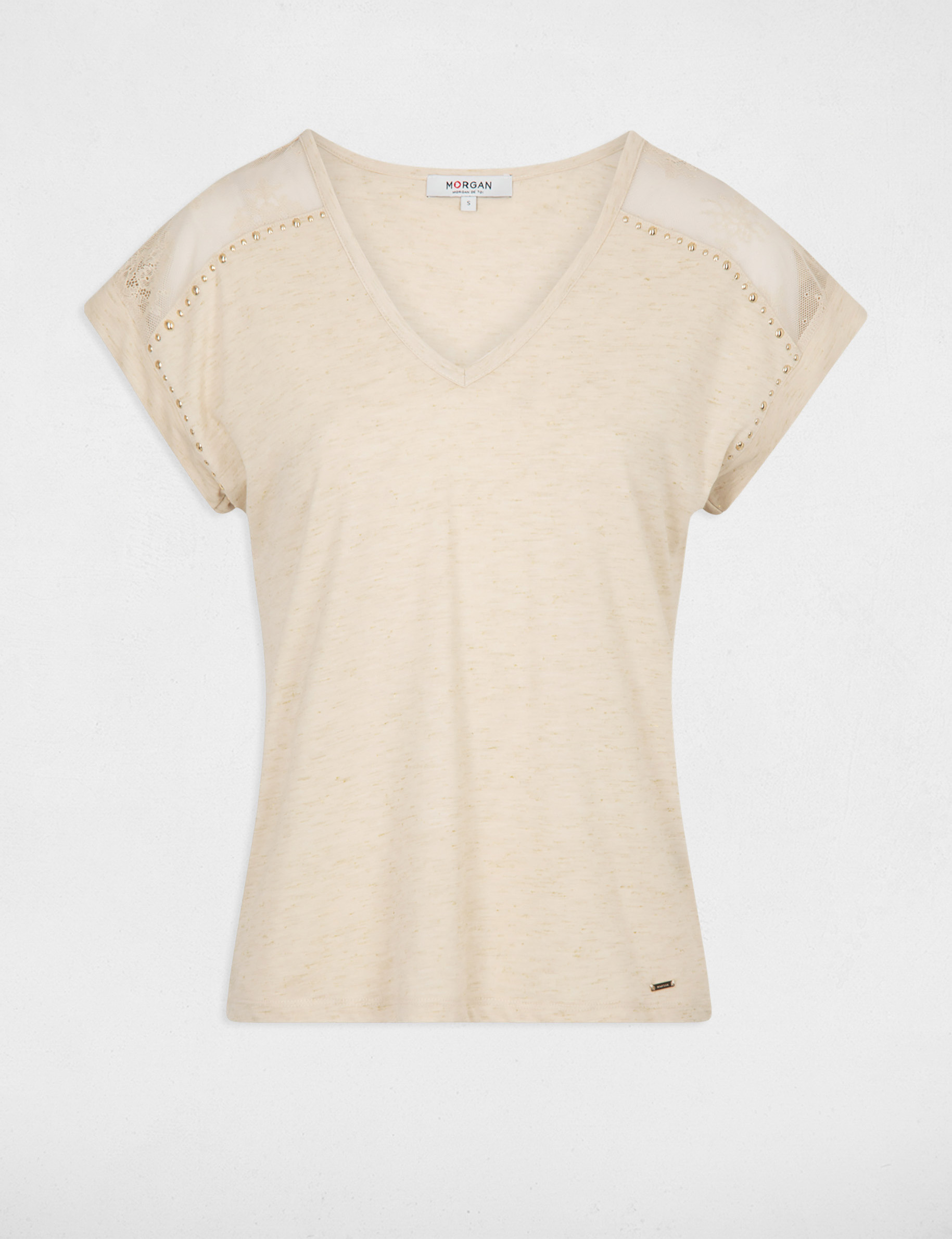 T-shirt met korte mouwen beige vrouw