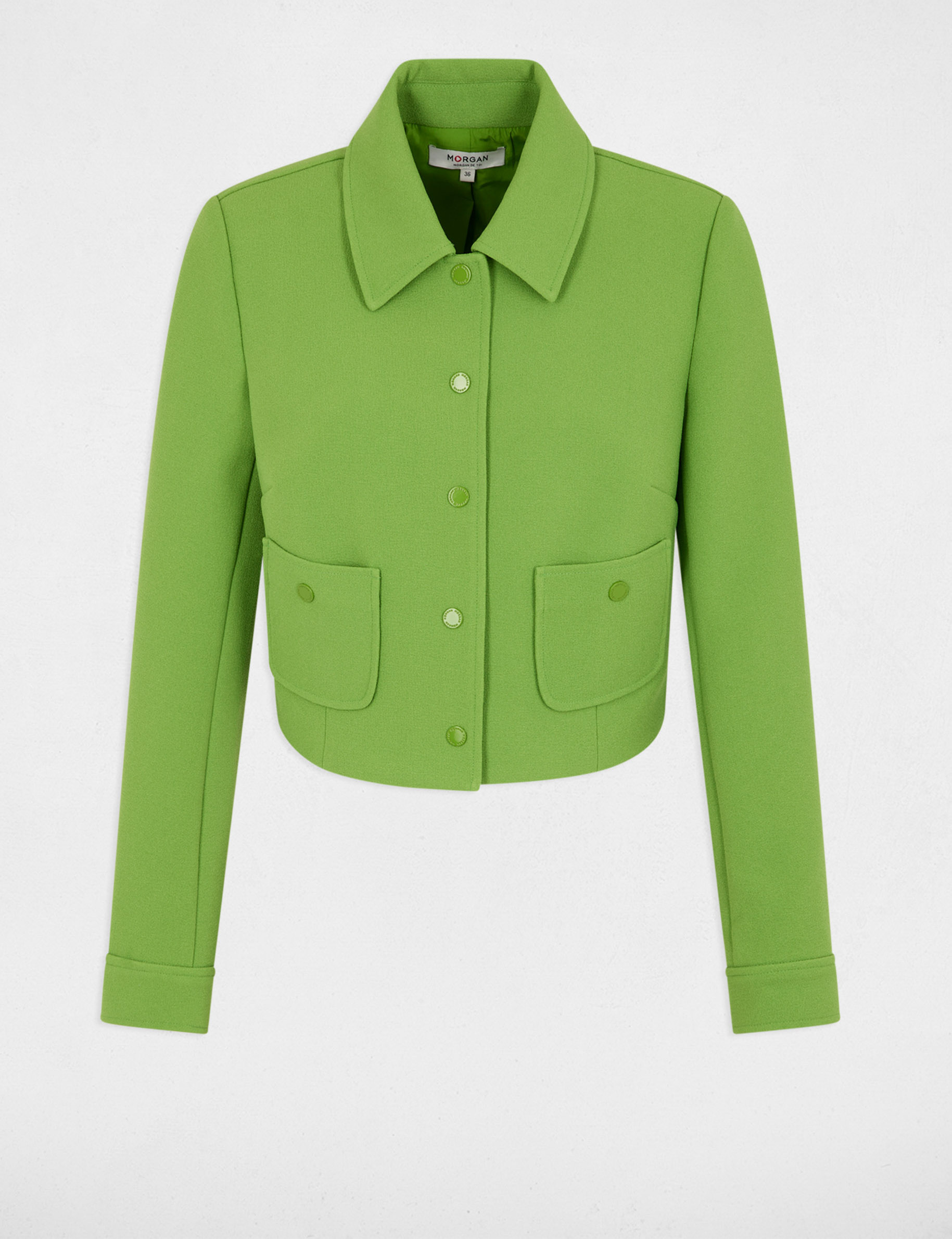 Veste courte boutonnée vert anis femme