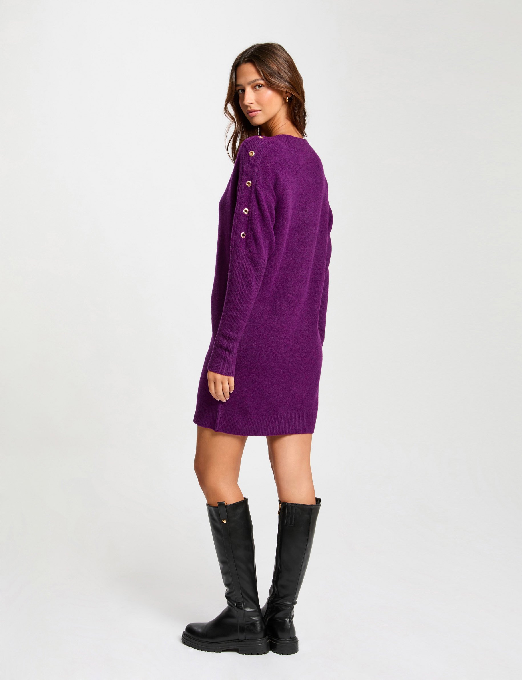 Robe tricot droite à oeillets violet femme