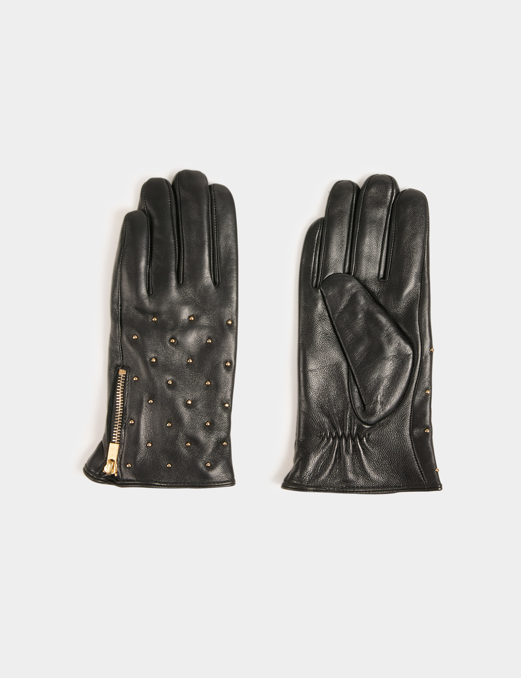 Gants en cuir avec clous noir femme