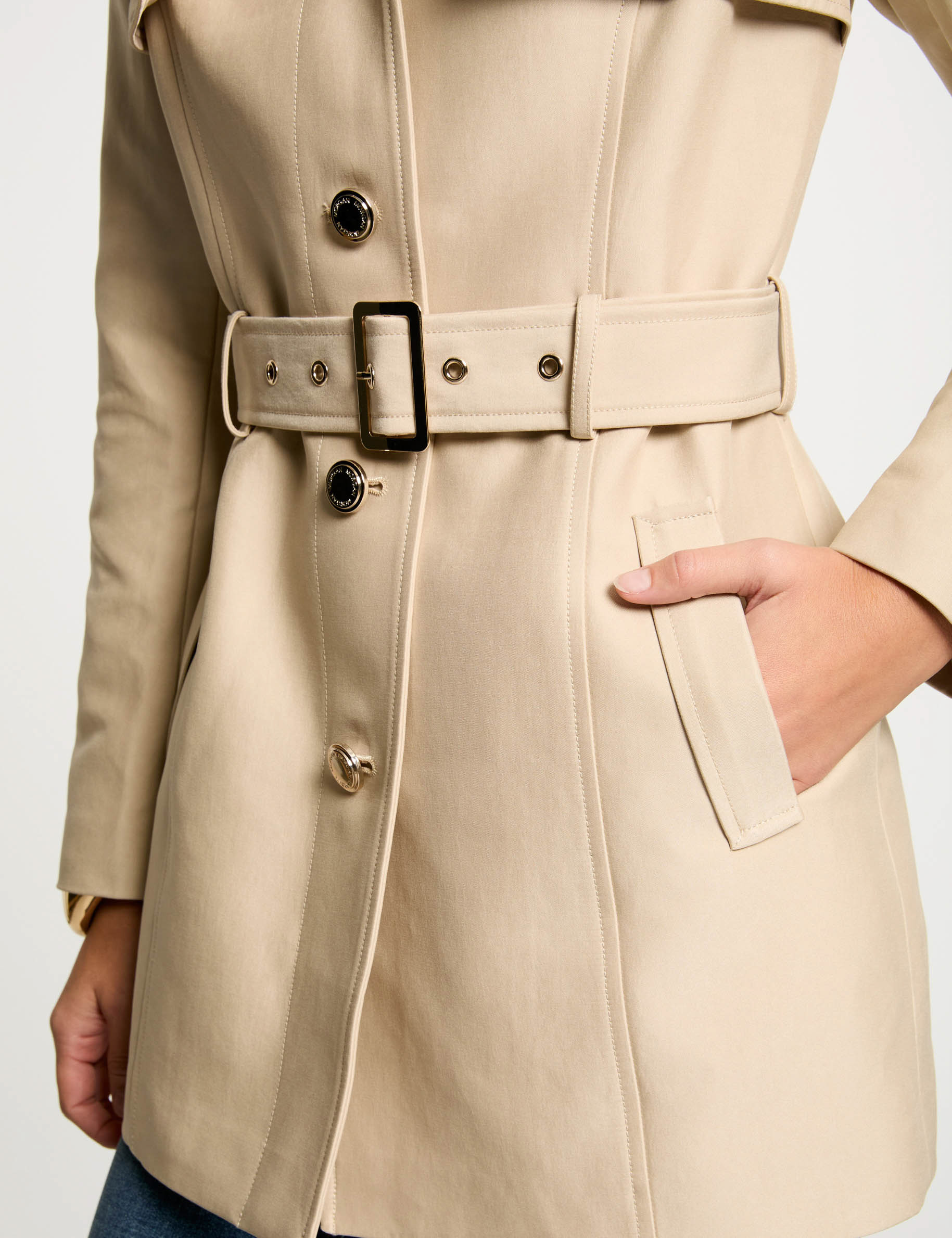 Trench mi-long ceinturé sable femme