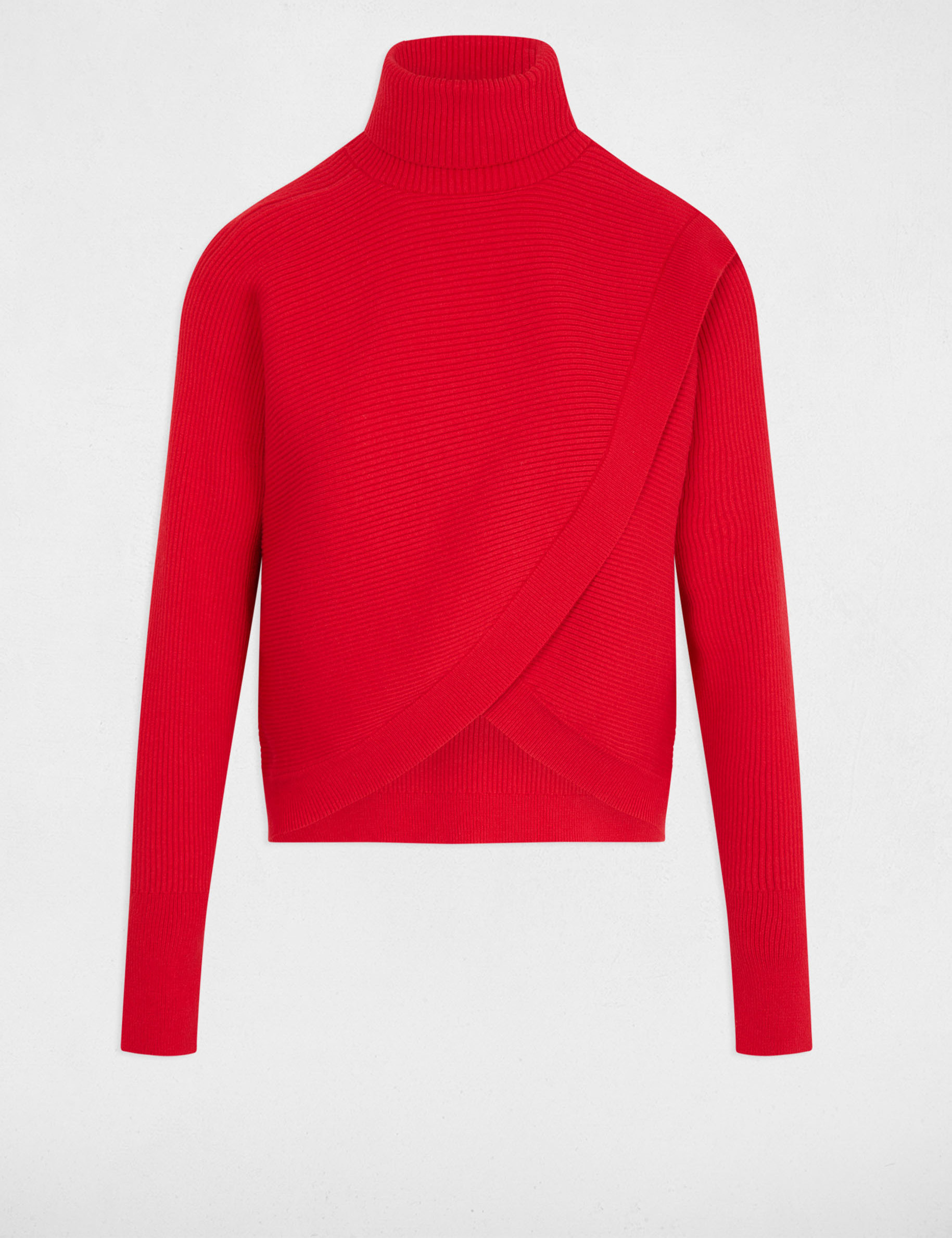 Pull manches longues effet croisé rouge femme