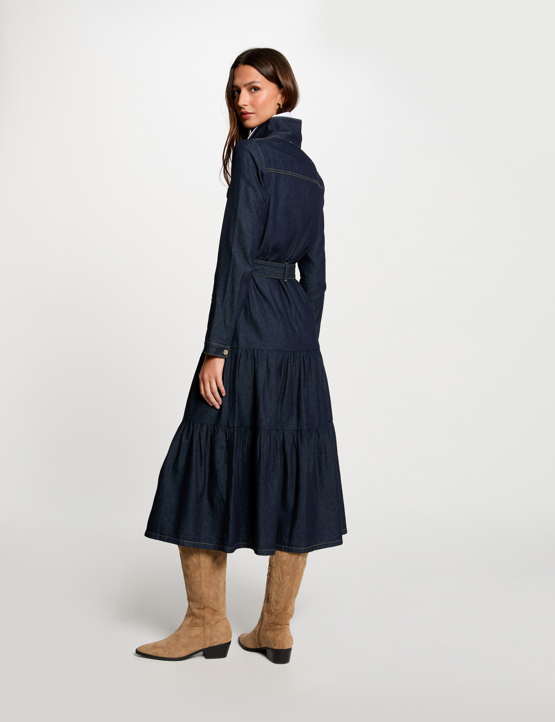 Robe longue droite en jean denim brut femme