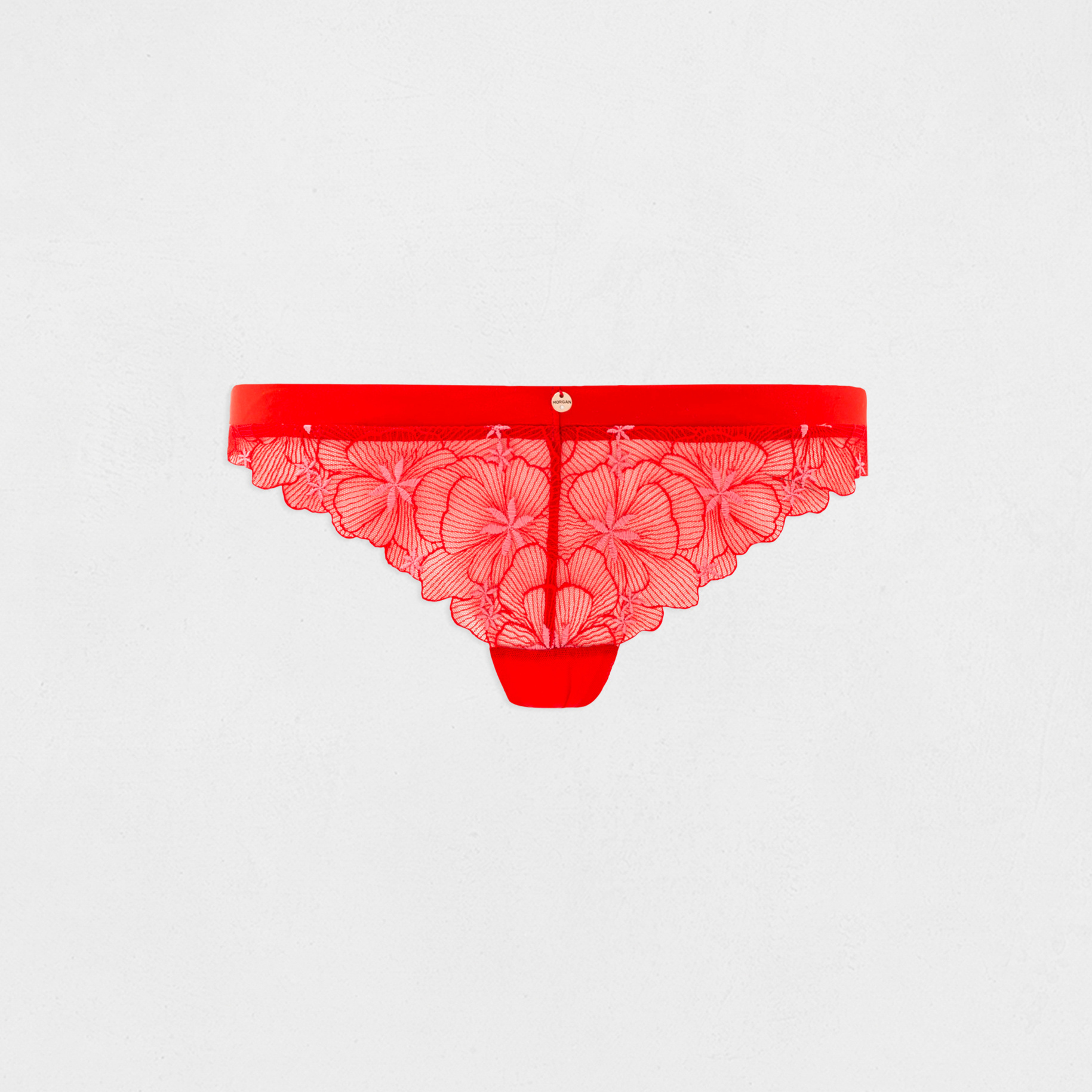 Tanga en dentelle rouge femme