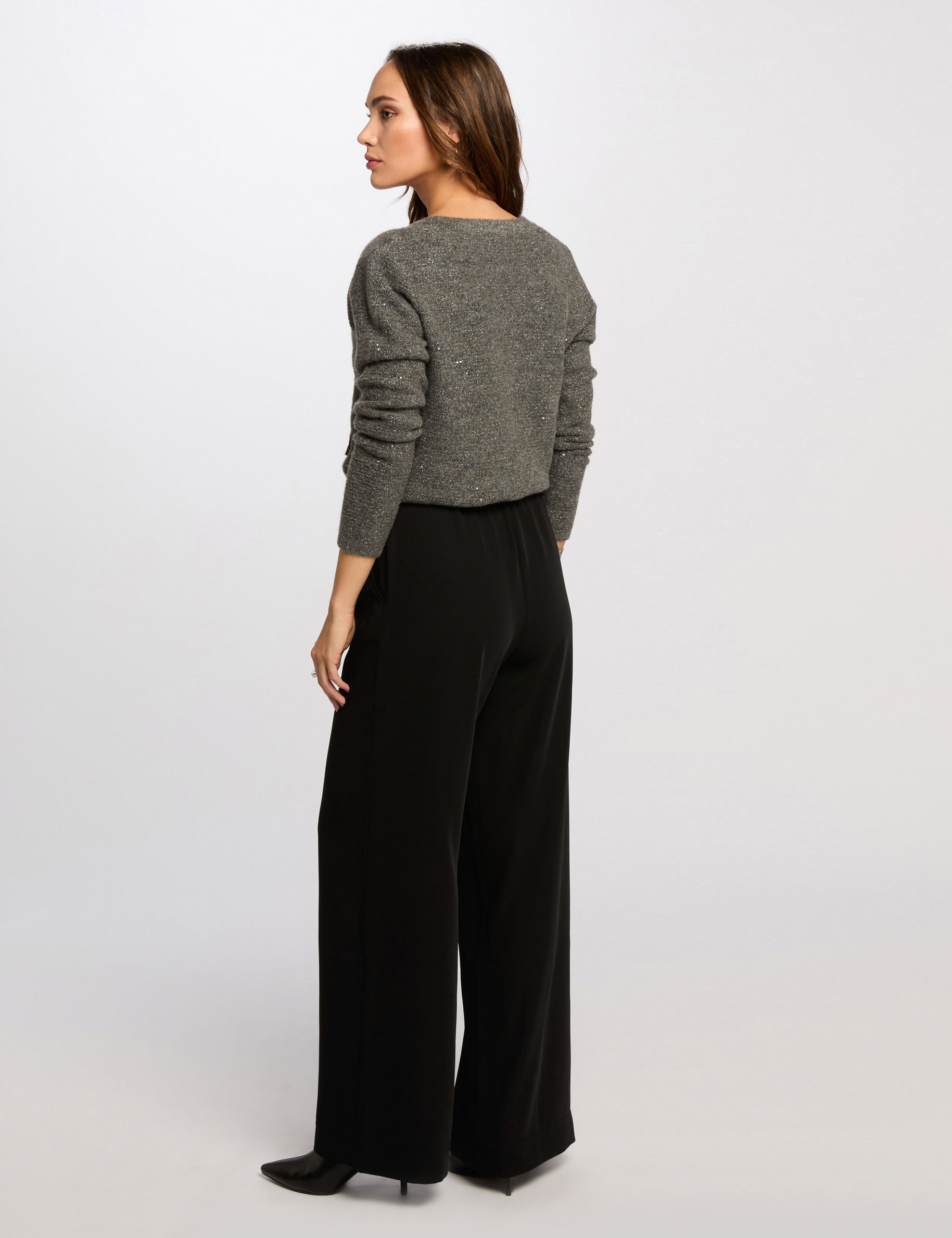 Pantalon large à fronces noir femme