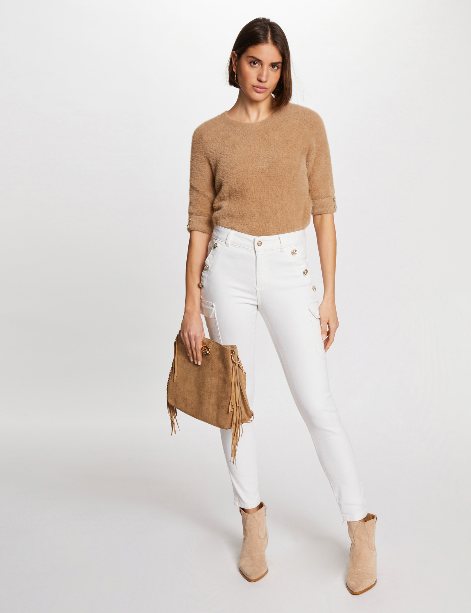 Pull manches courtes camel femme