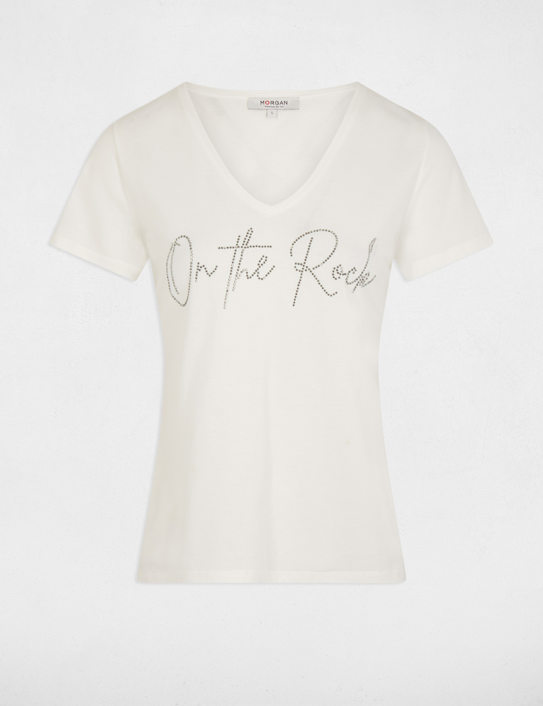 T-shirt met opdruk ecru vrouw