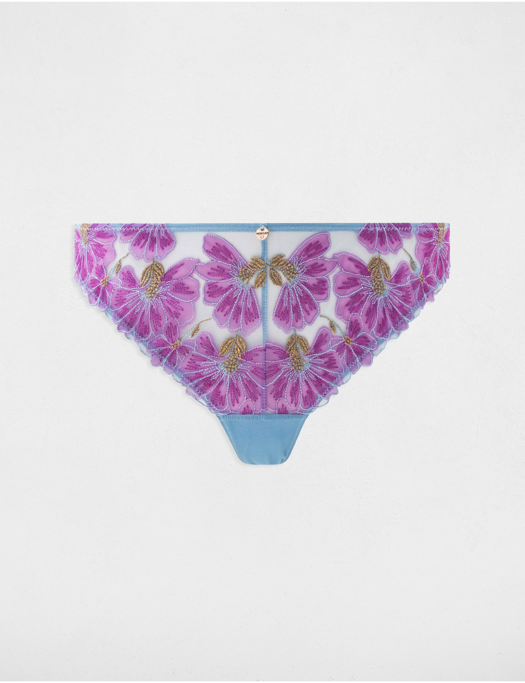 Tanga en dentelle bleu femme