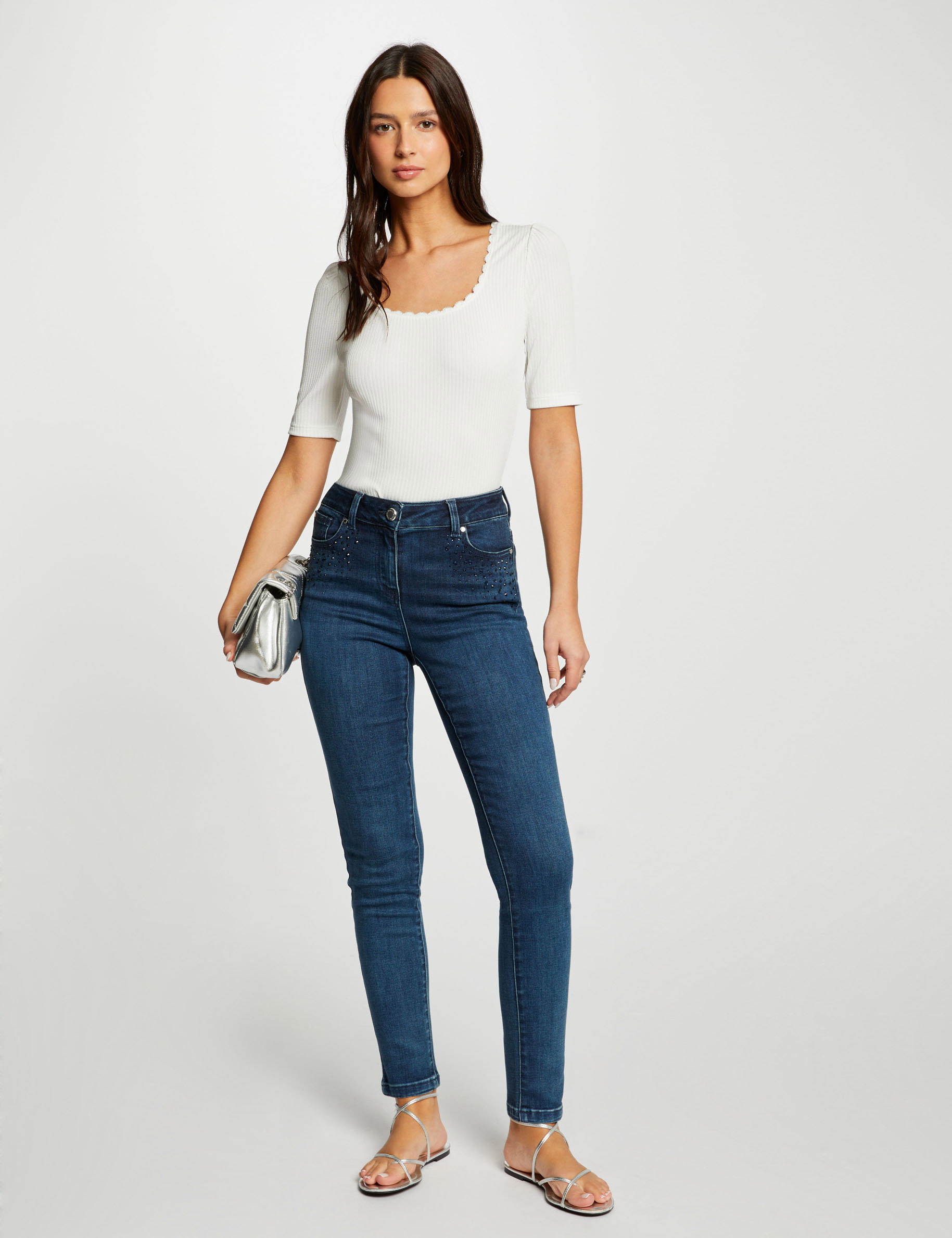 Jeans slim détails strass jean stone femme