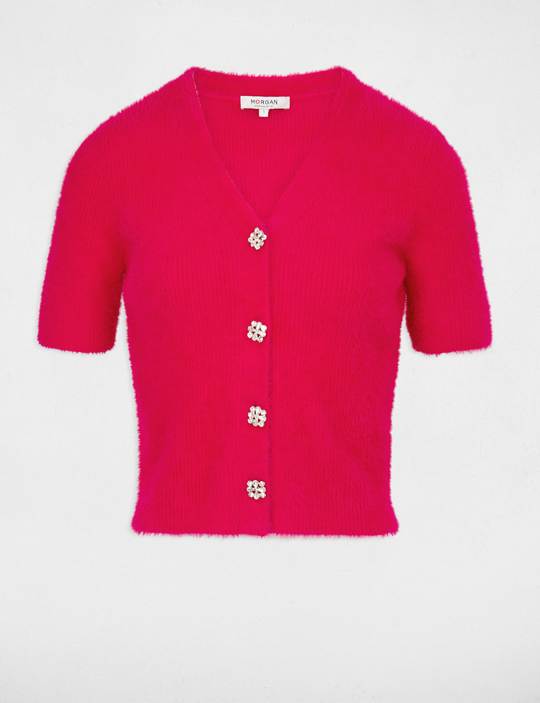 Pull manches courtes à boutons rose moyen femme