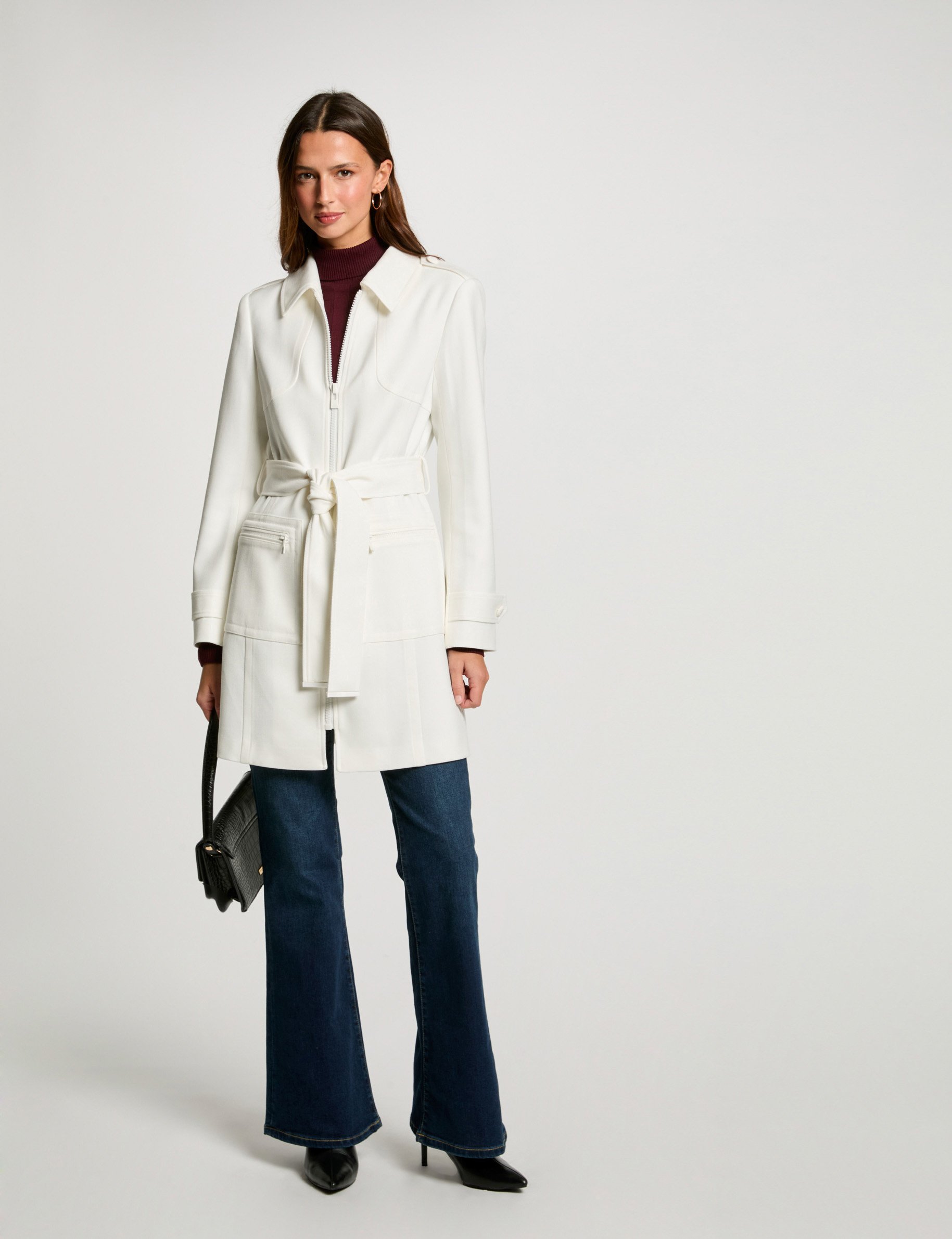 Manteau long zippé blanc femme