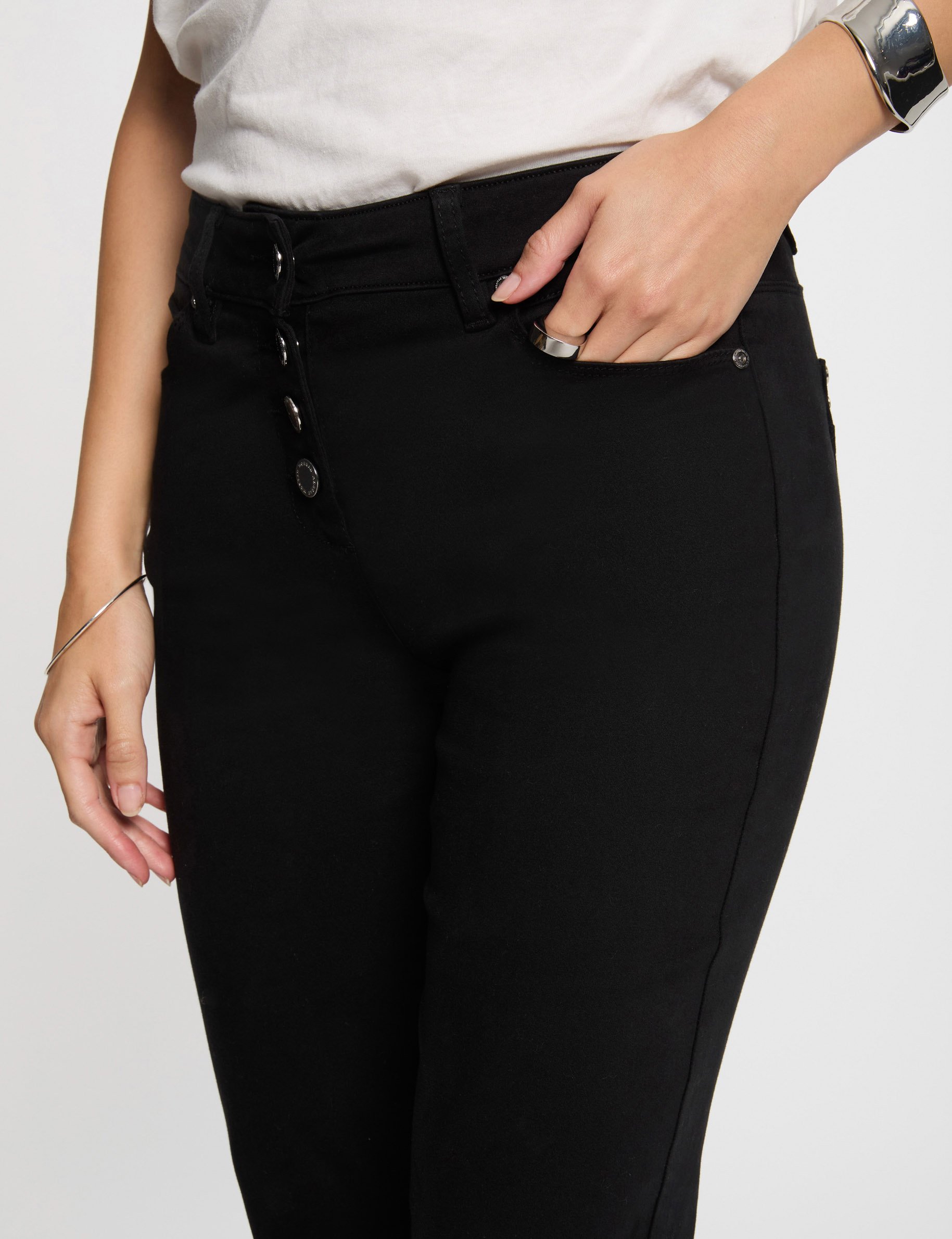 Pantalon bootcut boutonné noir femme