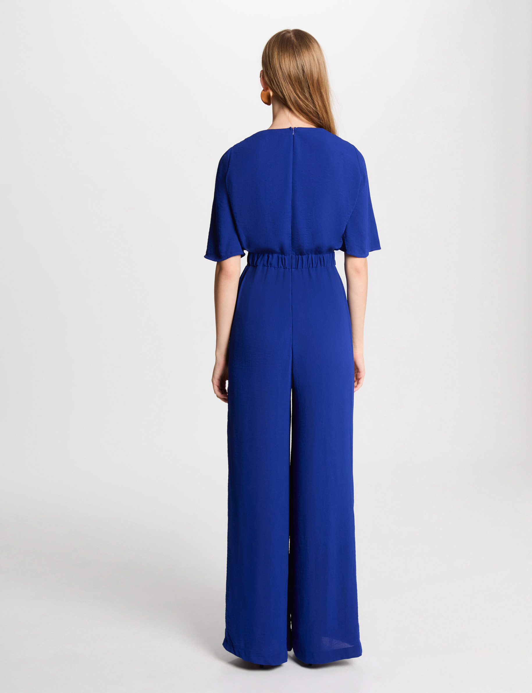 Lange wijde jumpsuit bleu electrique vrouw