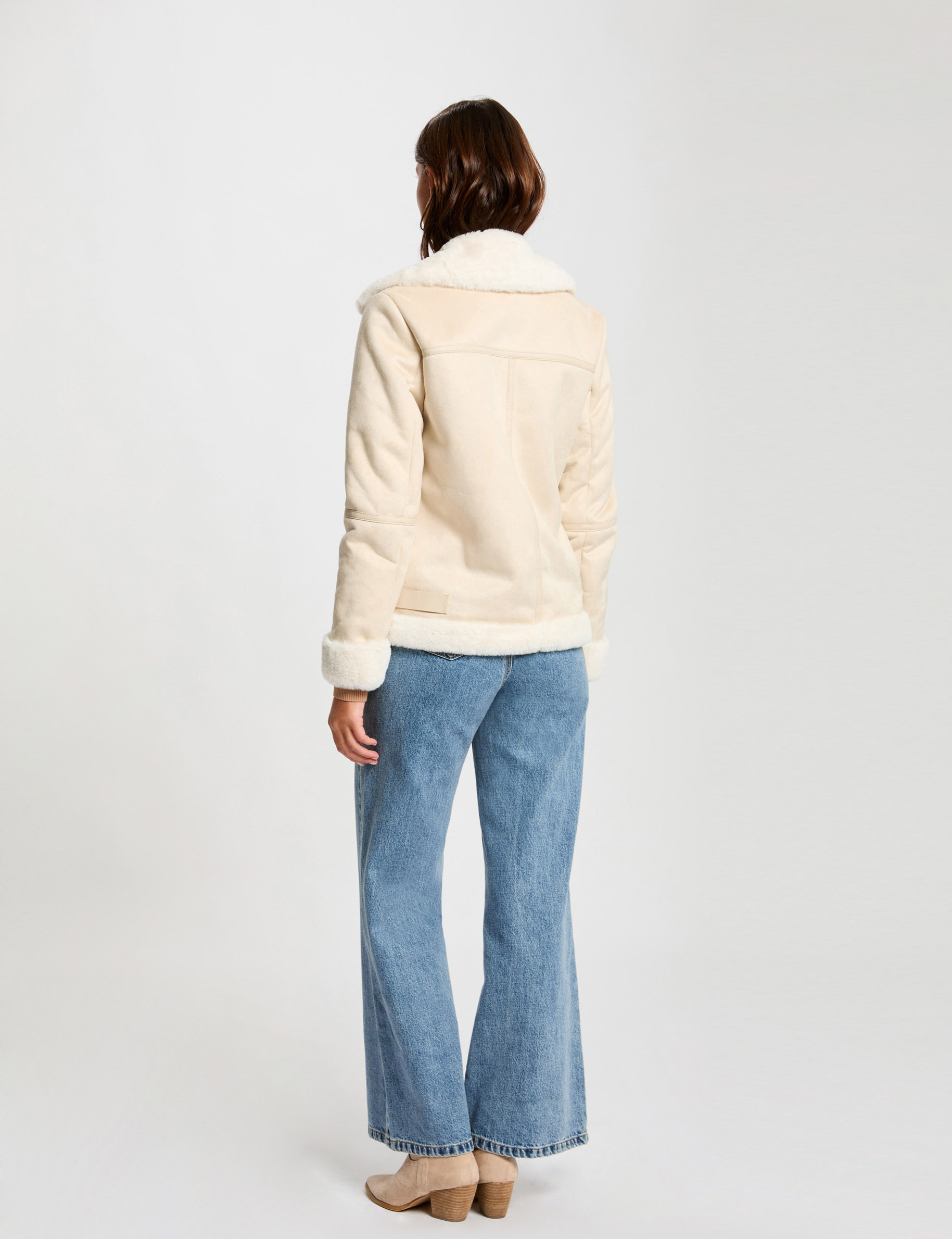 Blouson zippé suédine ivoire femme