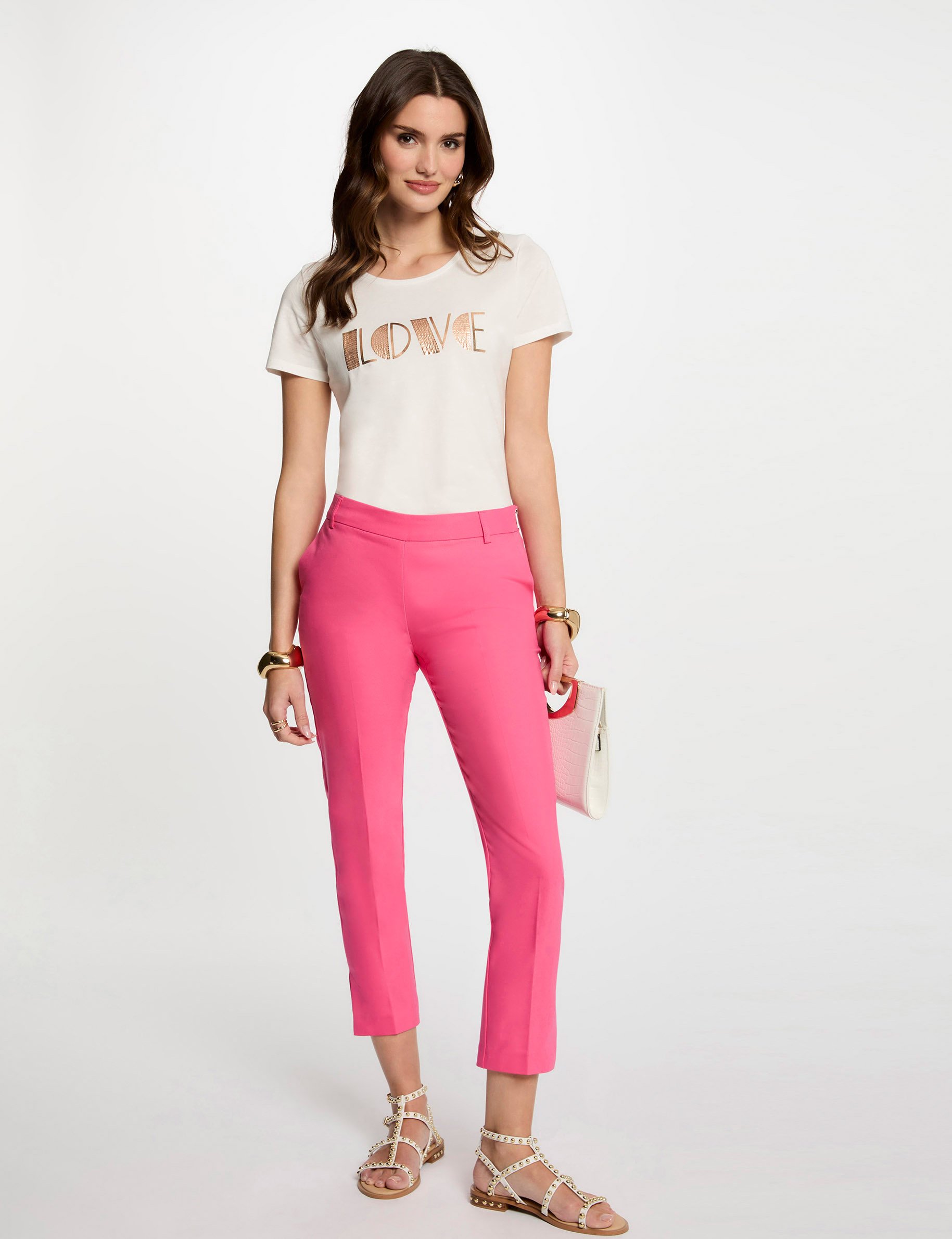 Pantalon cigarette 7/8ème rose femme