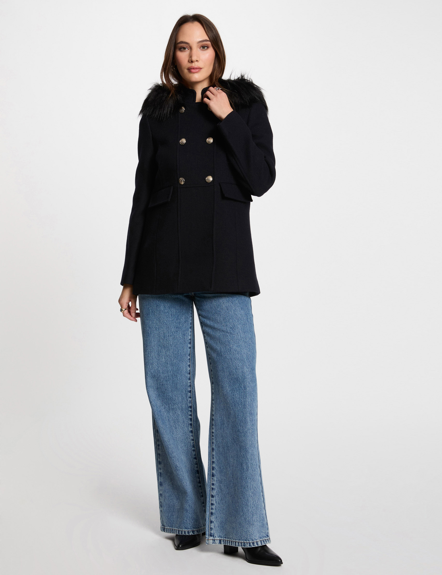 Manteau double boutonnage marine femme