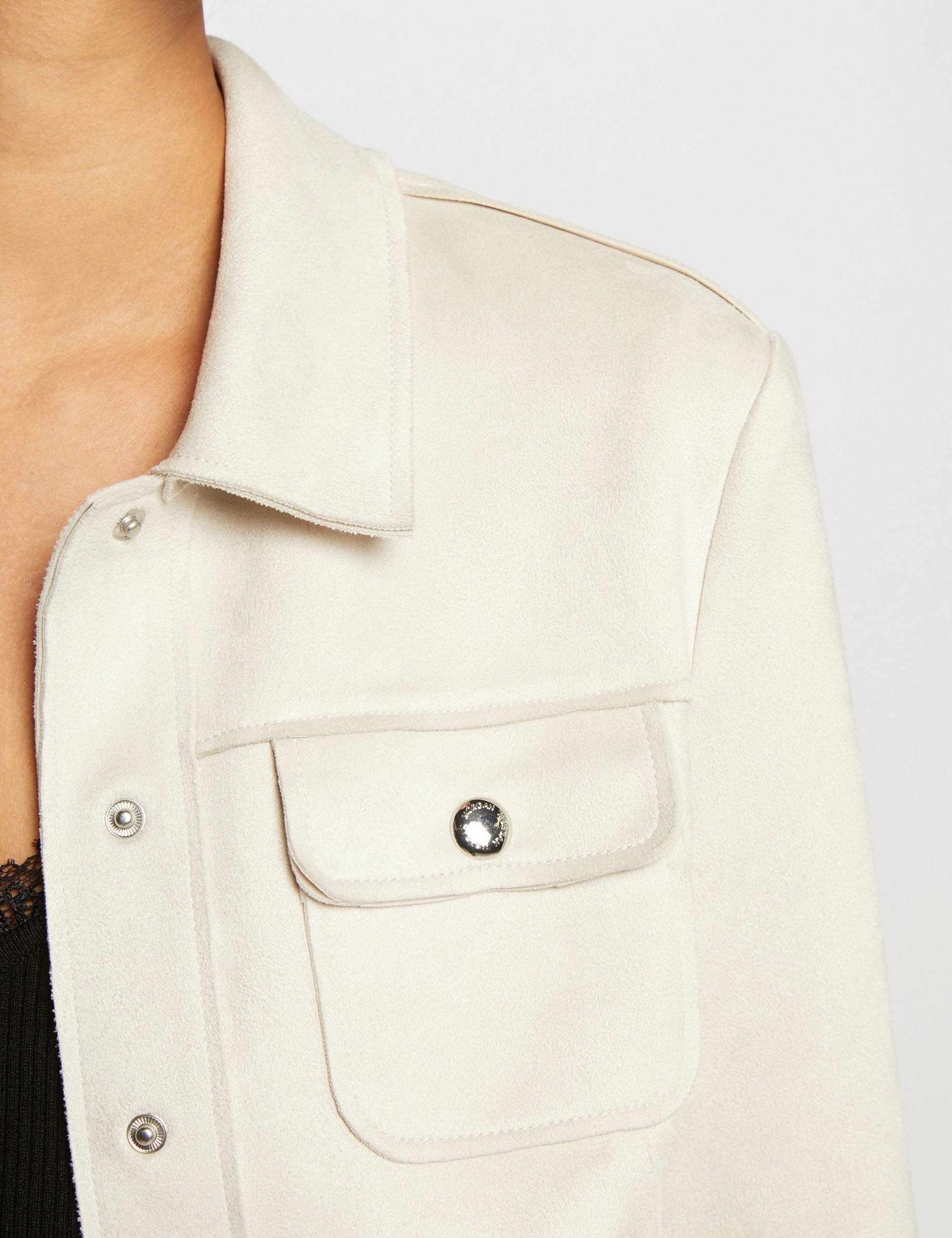 Blouson suédine boutonné ecru femme