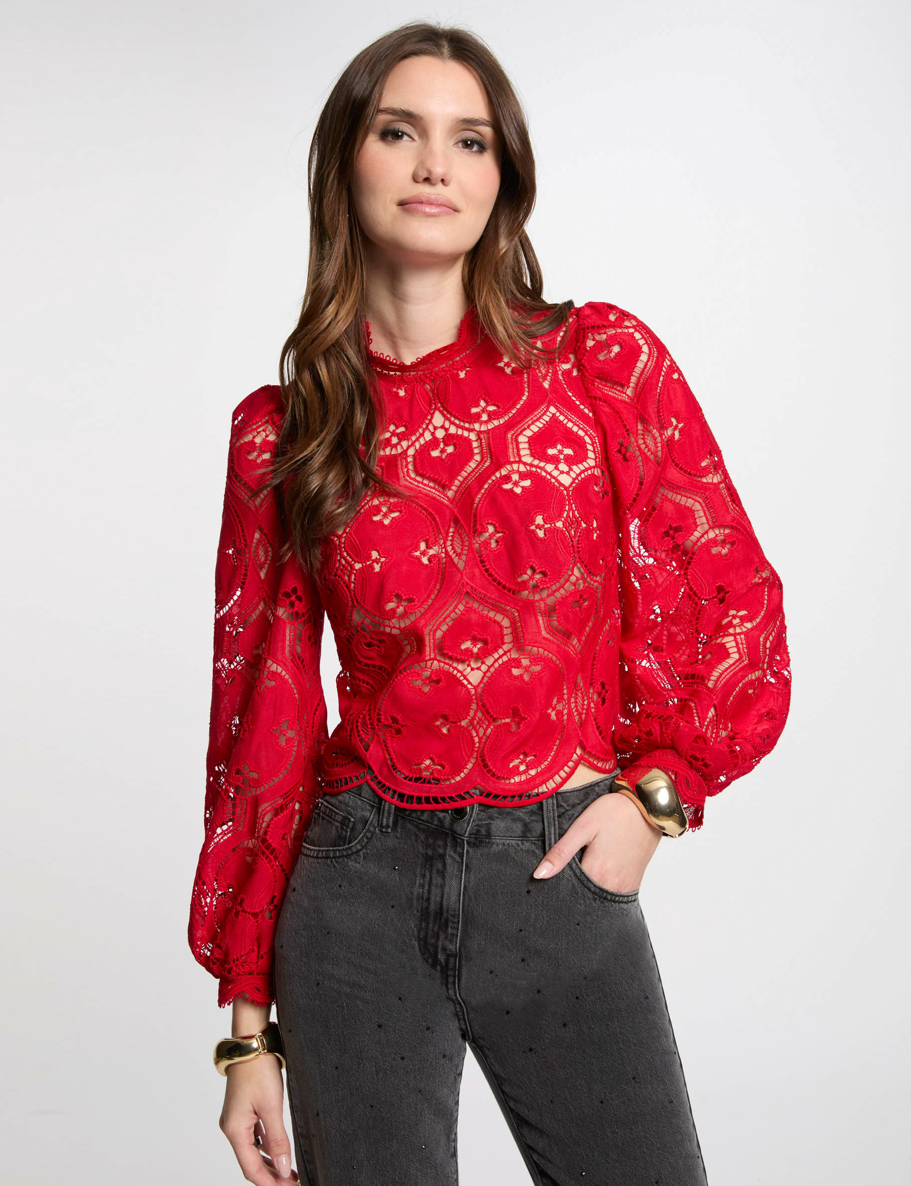 Blouse met lange mouwen rood vrouw