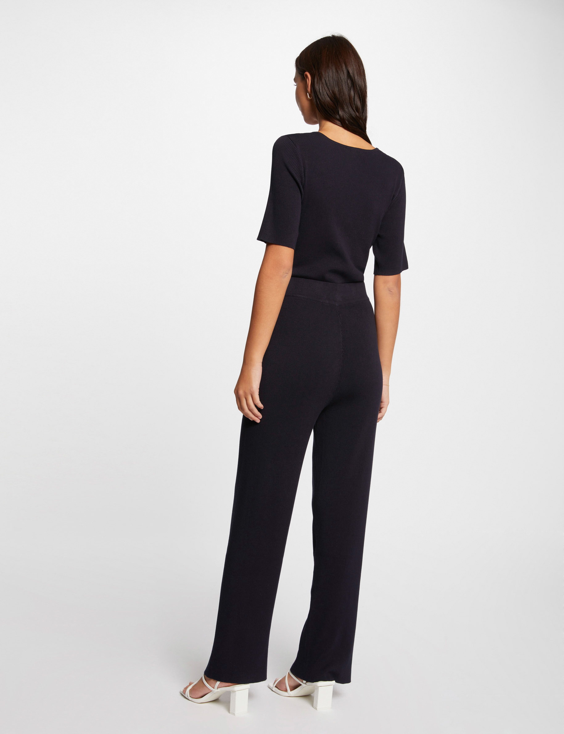 Lange gebreide jumpsuit marine vrouw