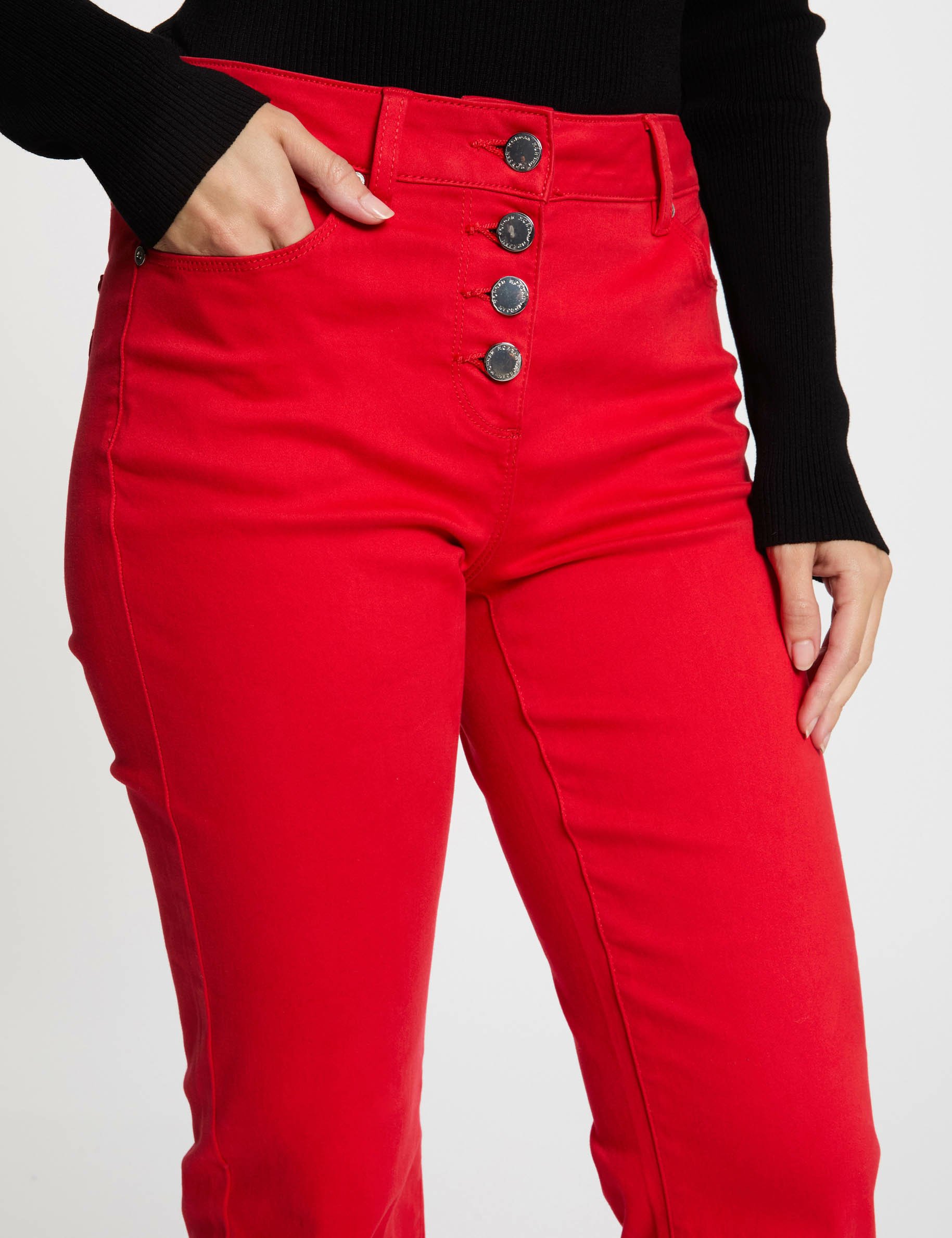 Pantalon bootcut boutonné rouge femme