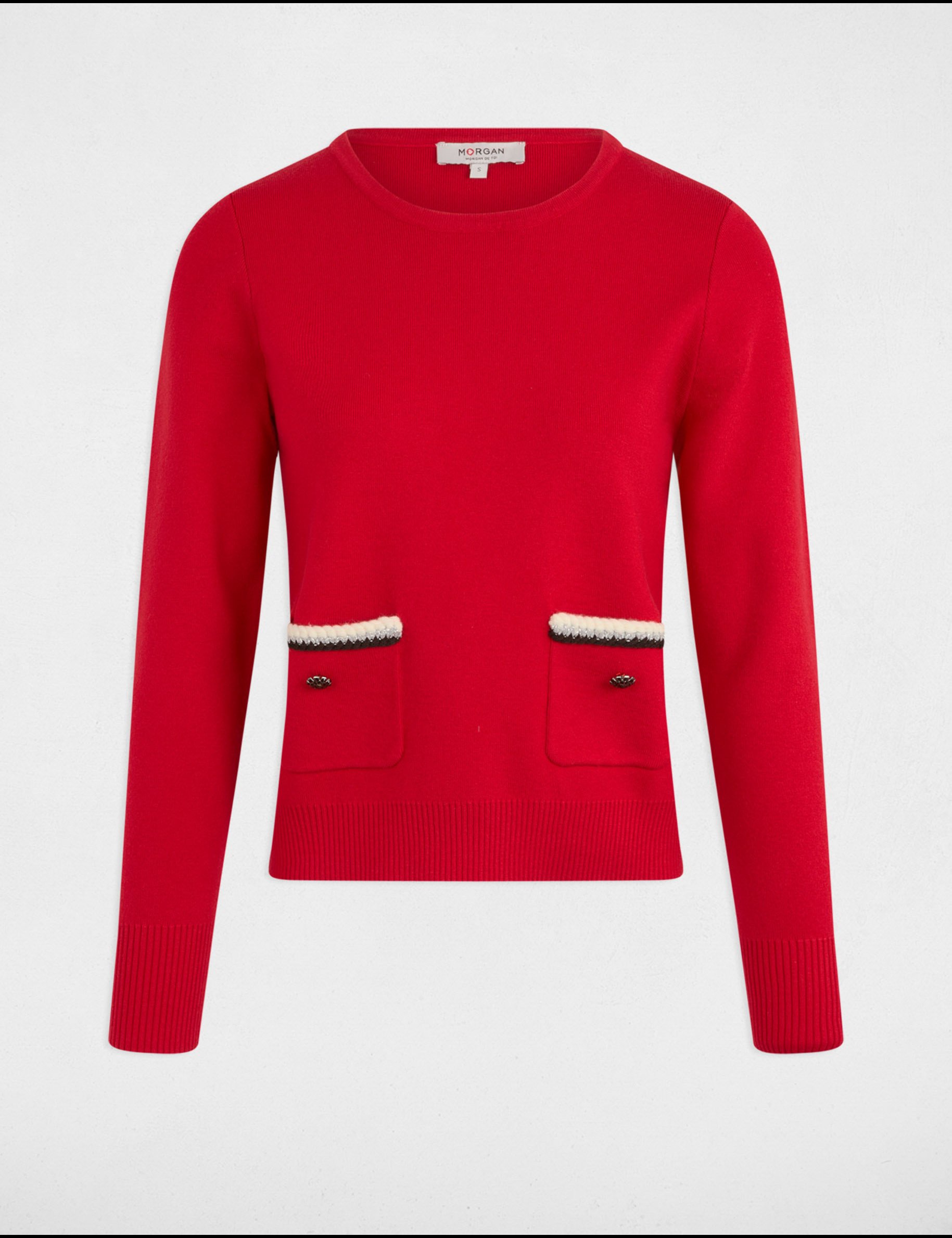 Pull col rond manches longues rouge femme