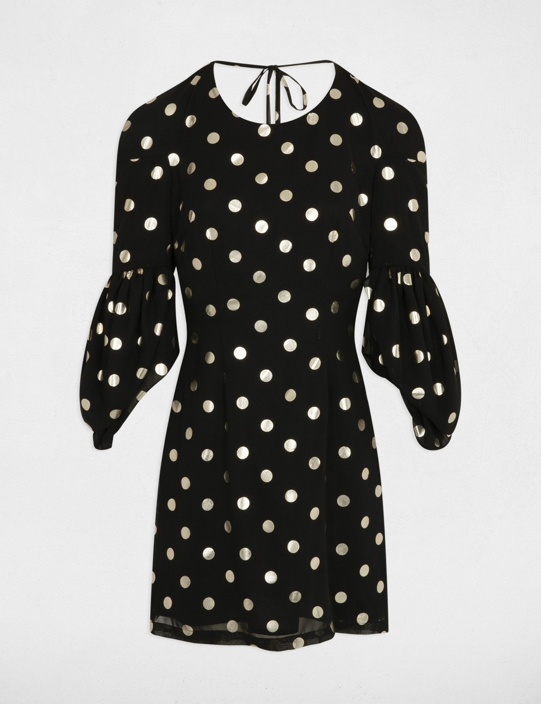 Robe courte cintrée à pois noir femme